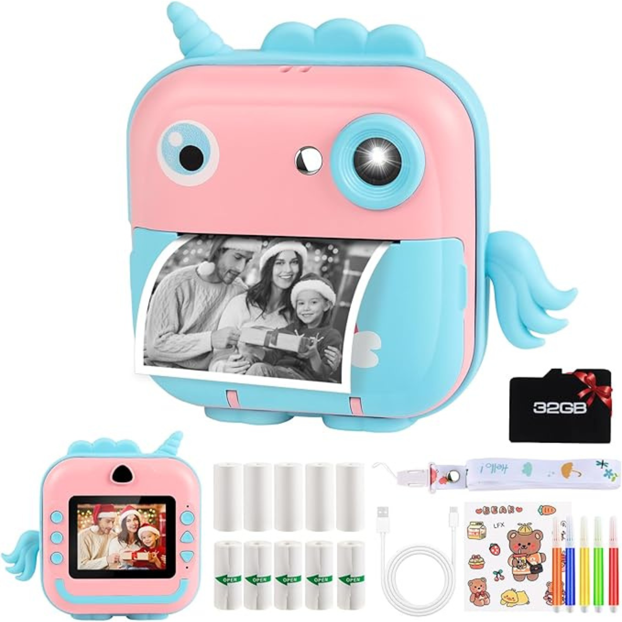 Magical Creativity in Your Pocket: 2-in-1 Unicorn Portable Printer & Camera for Kids!