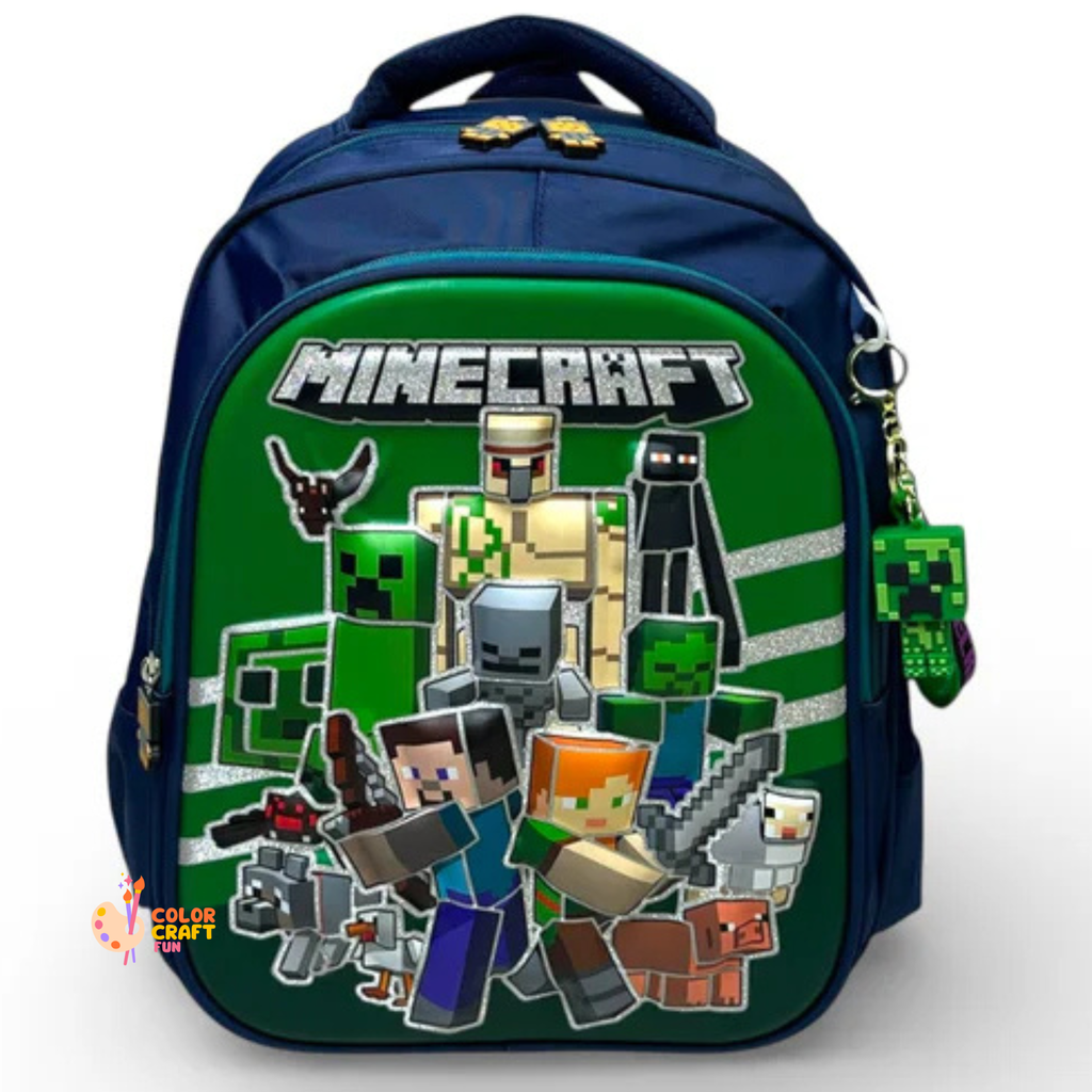 14 Inch 3D Minecraft School Bag For Nursery Till KG Boys ( With Keychain )
