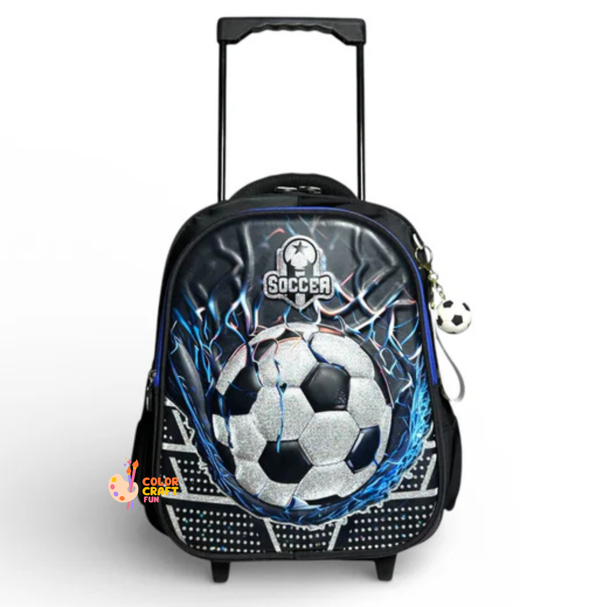 14 Inch 3D Football Trolley Bag For Grade kg Till 1 Boys ( With Keychain )
