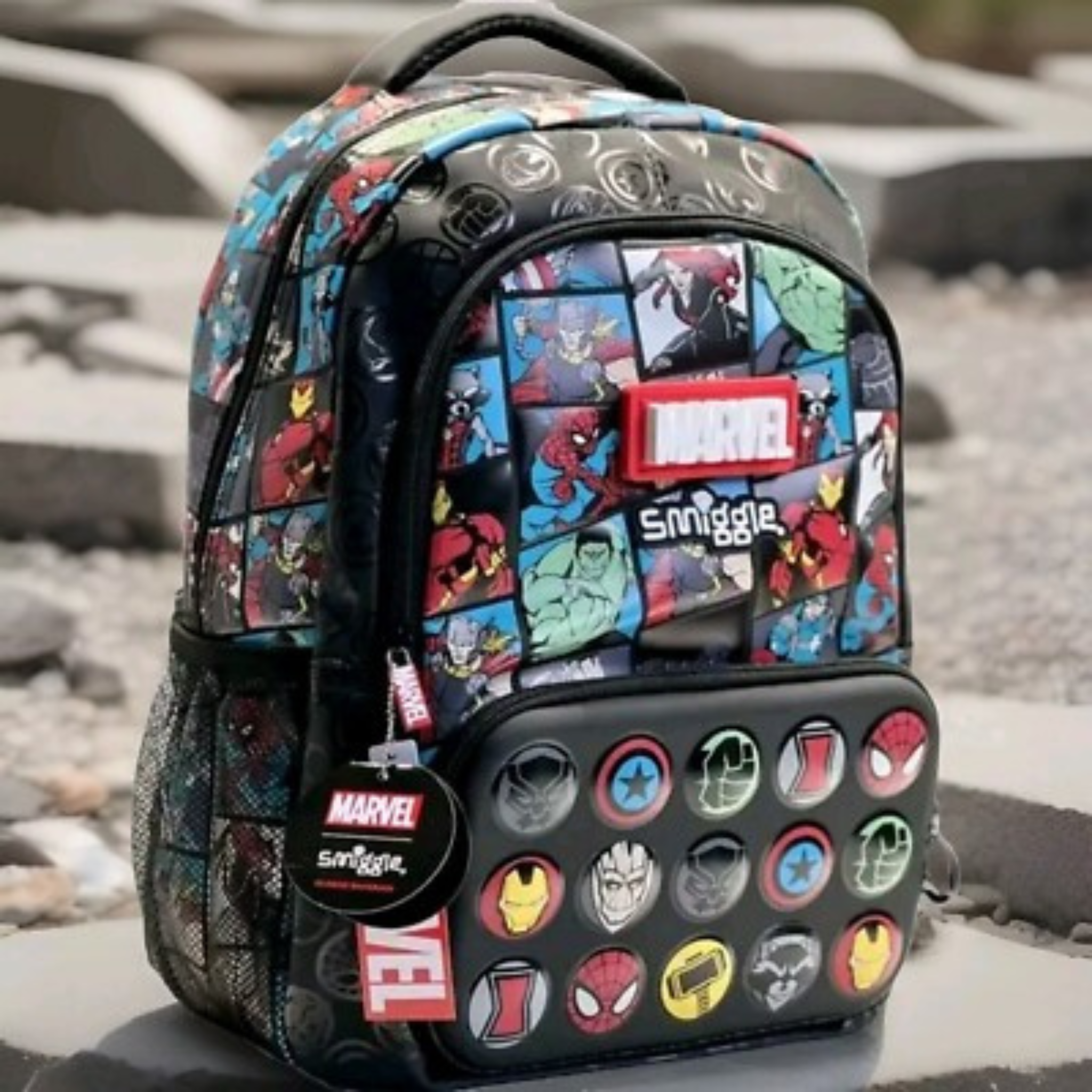 Smiggle Brand Marvel Themed School Bag | Grade 2 & 3 | Black (100%orignal) 17 inch