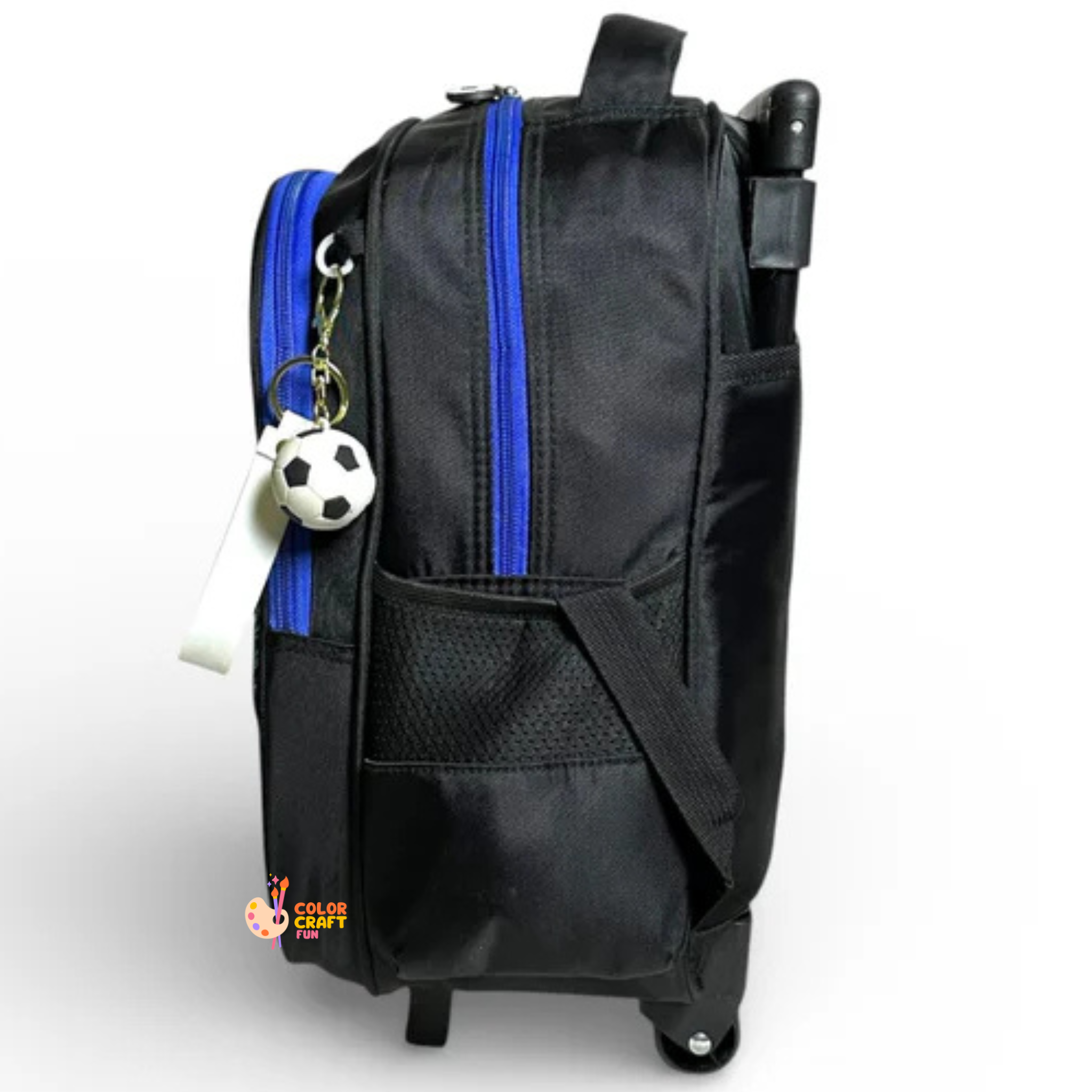 14 Inch 3D Football Trolley Bag For Grade kg Till 1 Boys ( With Keychain )