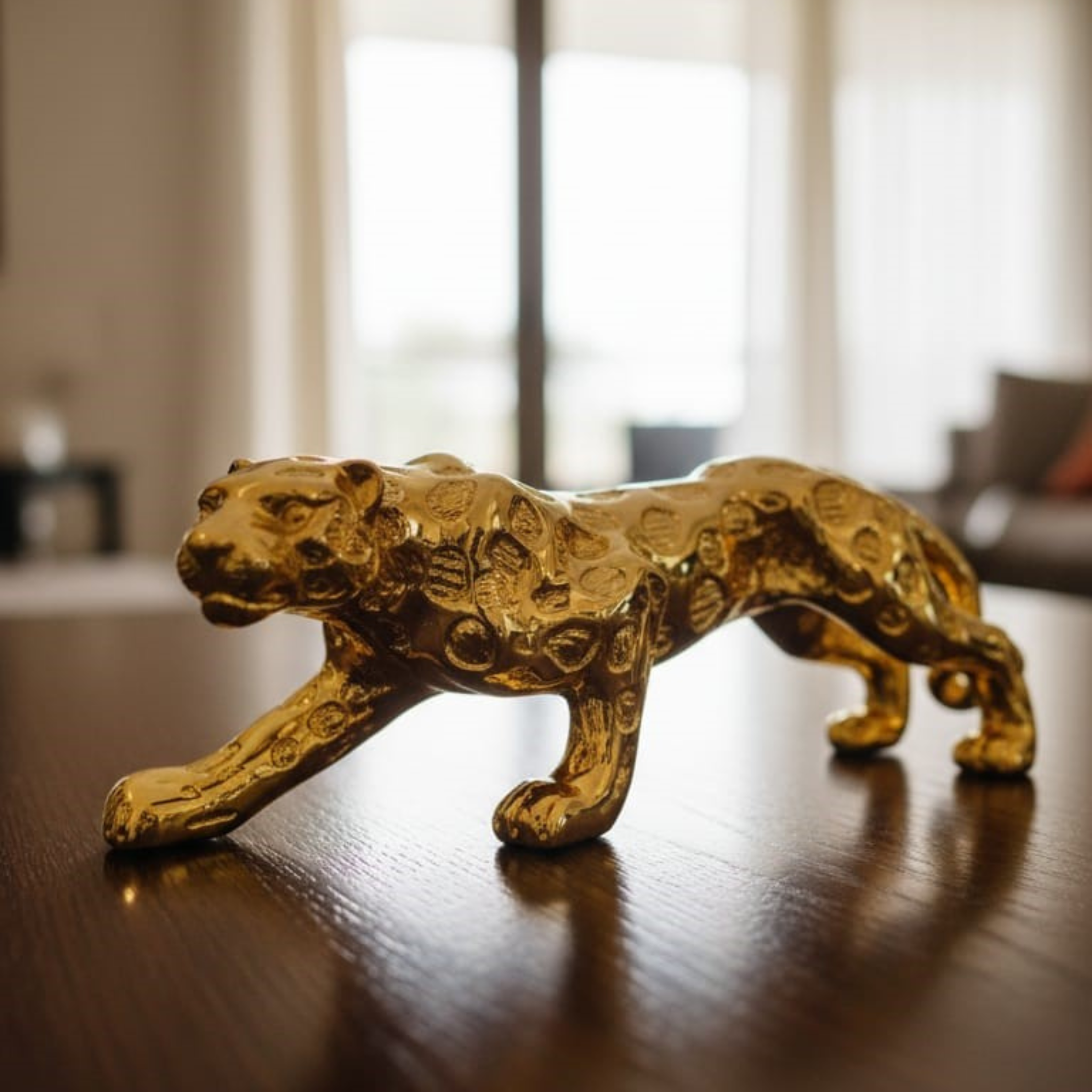 decoration Golden Metal Leopard Statue