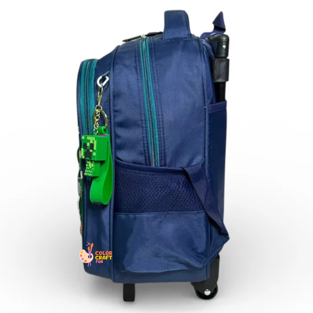 14 Inch 3D Minecraft Trolley Bag For Grade kg Till 1 Boys ( With Keychain )