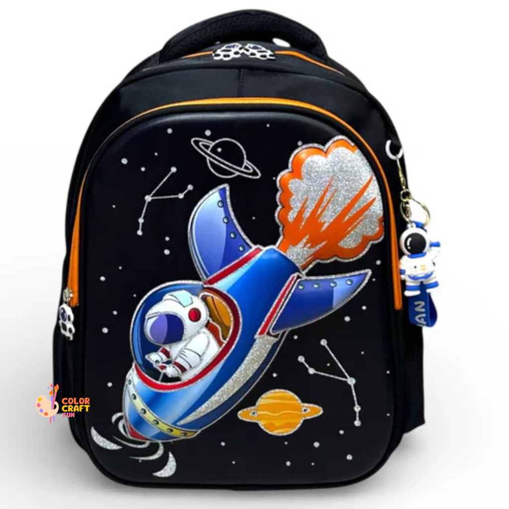 14 Inch 3D Space Astronaut School Bag For Nursery Till KG Boys ( With Keychain )