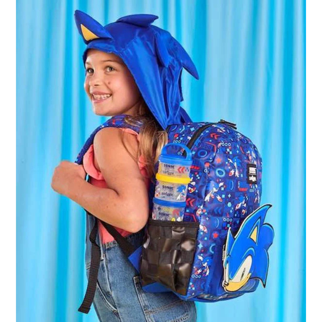 Smiggle Sonic Backpack with Hood - Kids School & Travel Bag (100%orignal) 14 inch