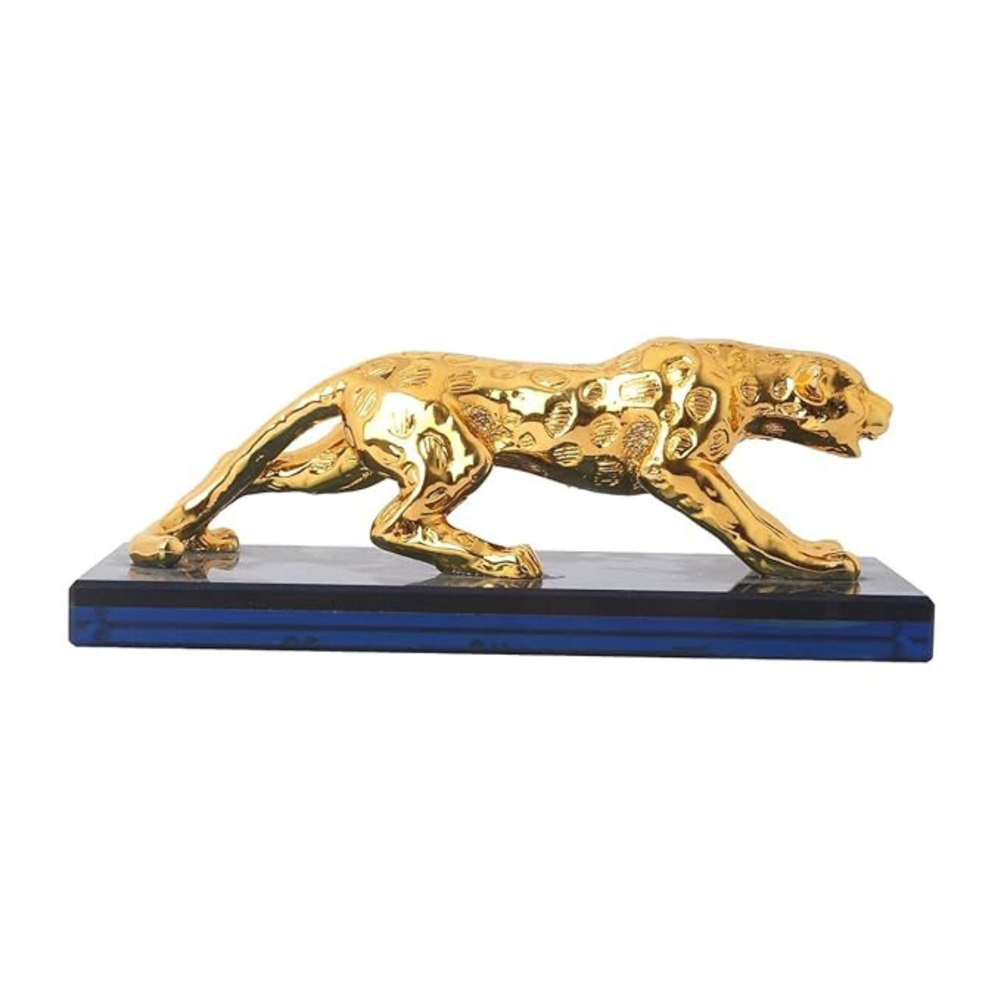 decrative Golden Metal Leopard Statue with golden stand
