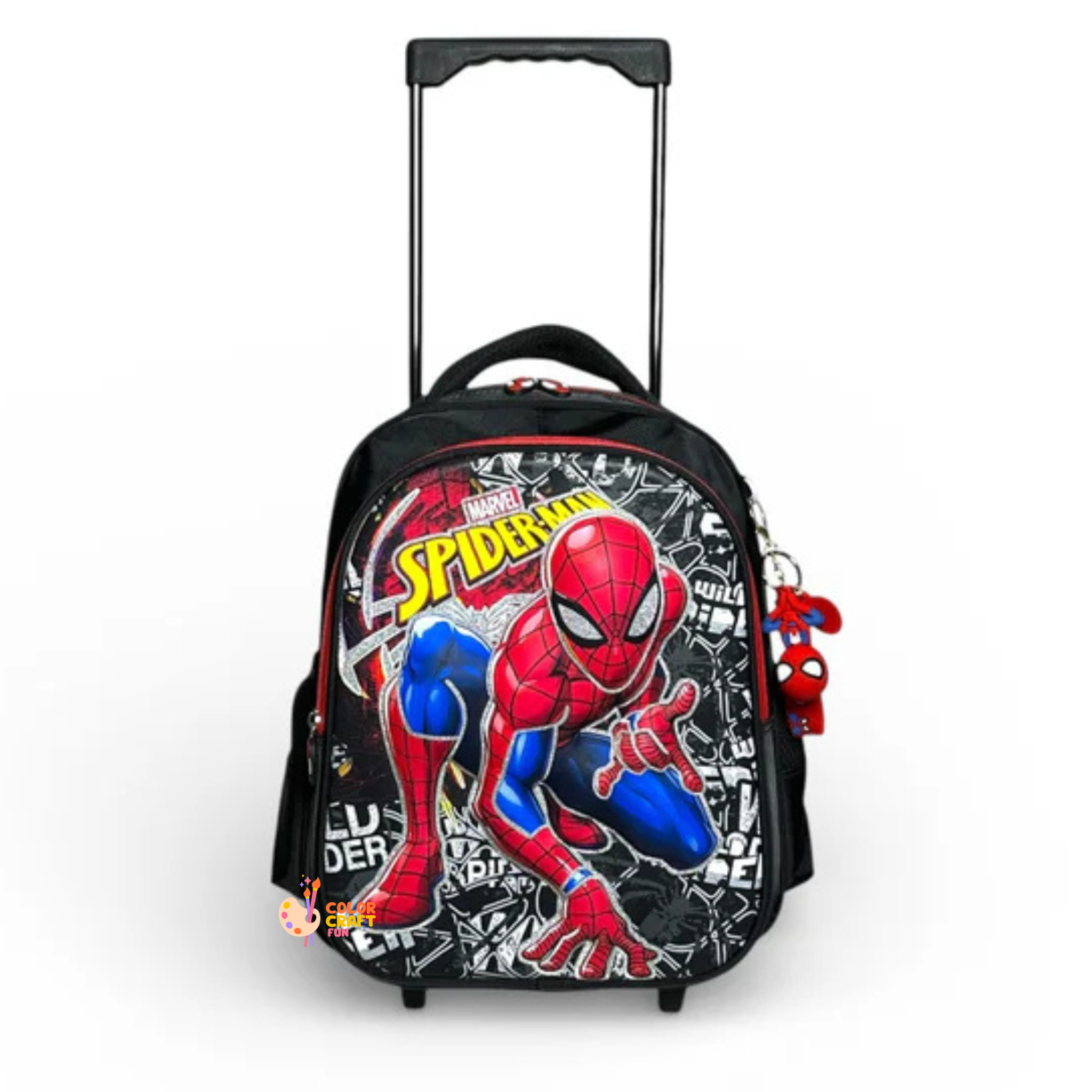14 Inch 3D Spiderman Trolley Bag For Grade kg Till 1 Boys ( With Keychain )