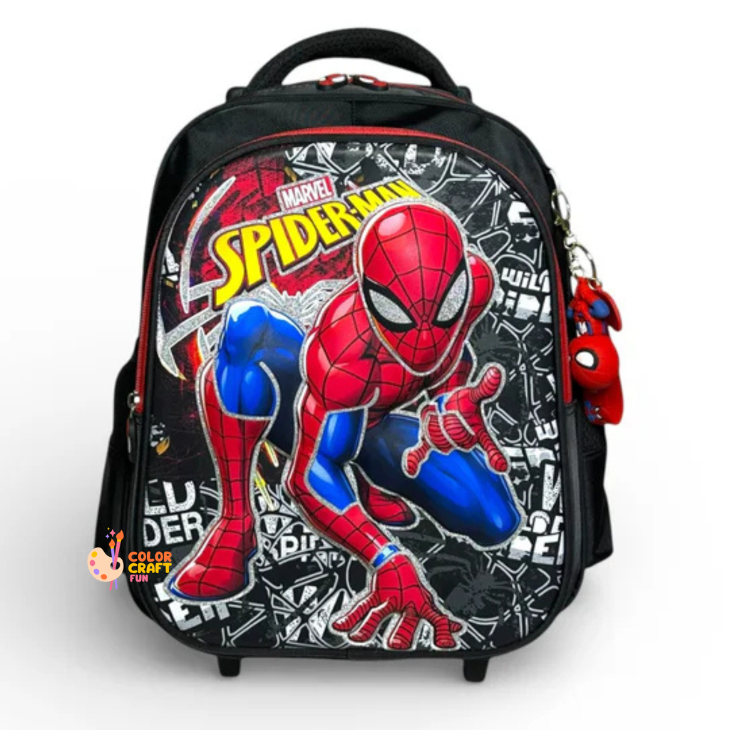 14 Inch 3D Spiderman Trolley Bag For Grade kg Till 1 Boys ( With Keychain )