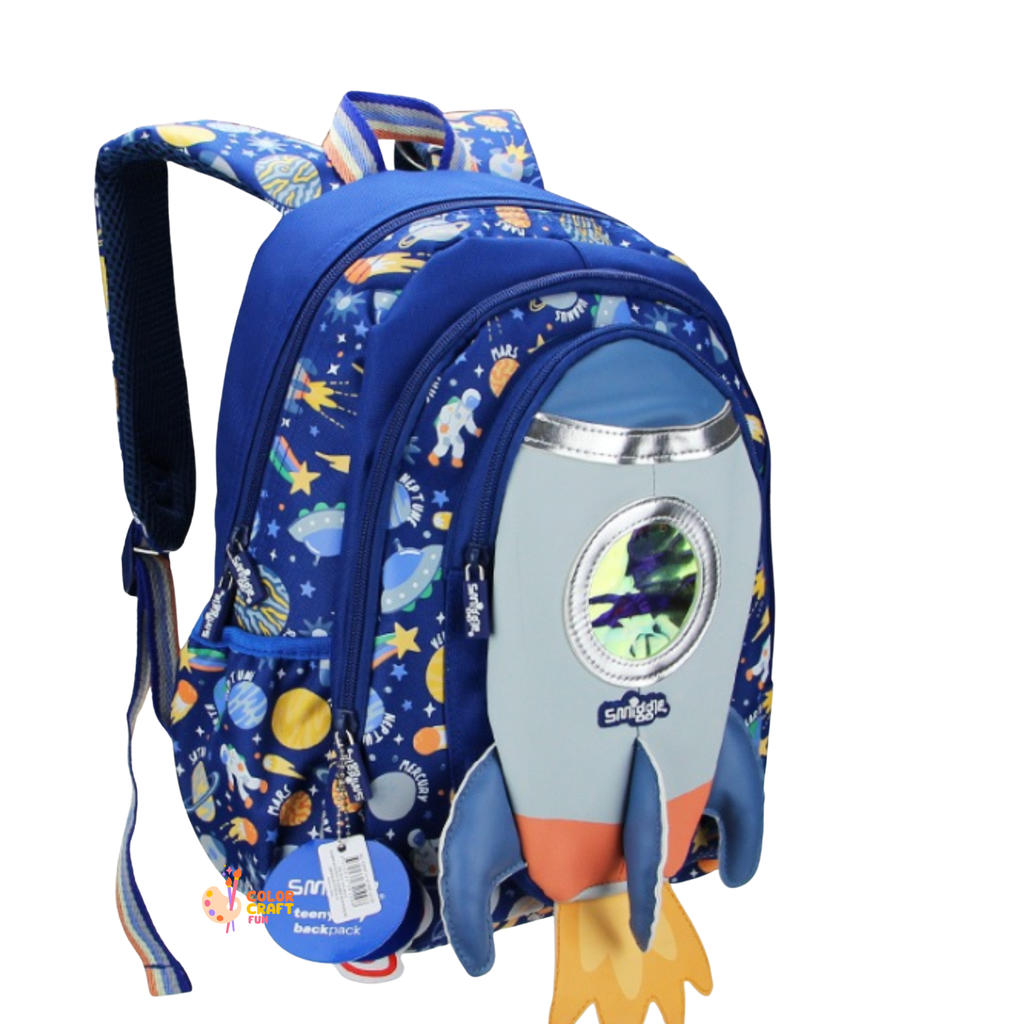 Smiggle Astronaut Space World Kids Backpack – Durable & Washable School Bag for KG 1 & KG 2 – Travel & School Use (100%orignal) 14 inch