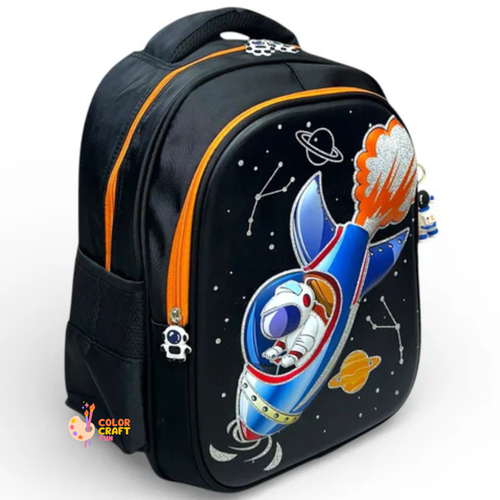 14 Inch 3D Space Astronaut School Bag For Nursery Till KG Boys ( With Keychain )
