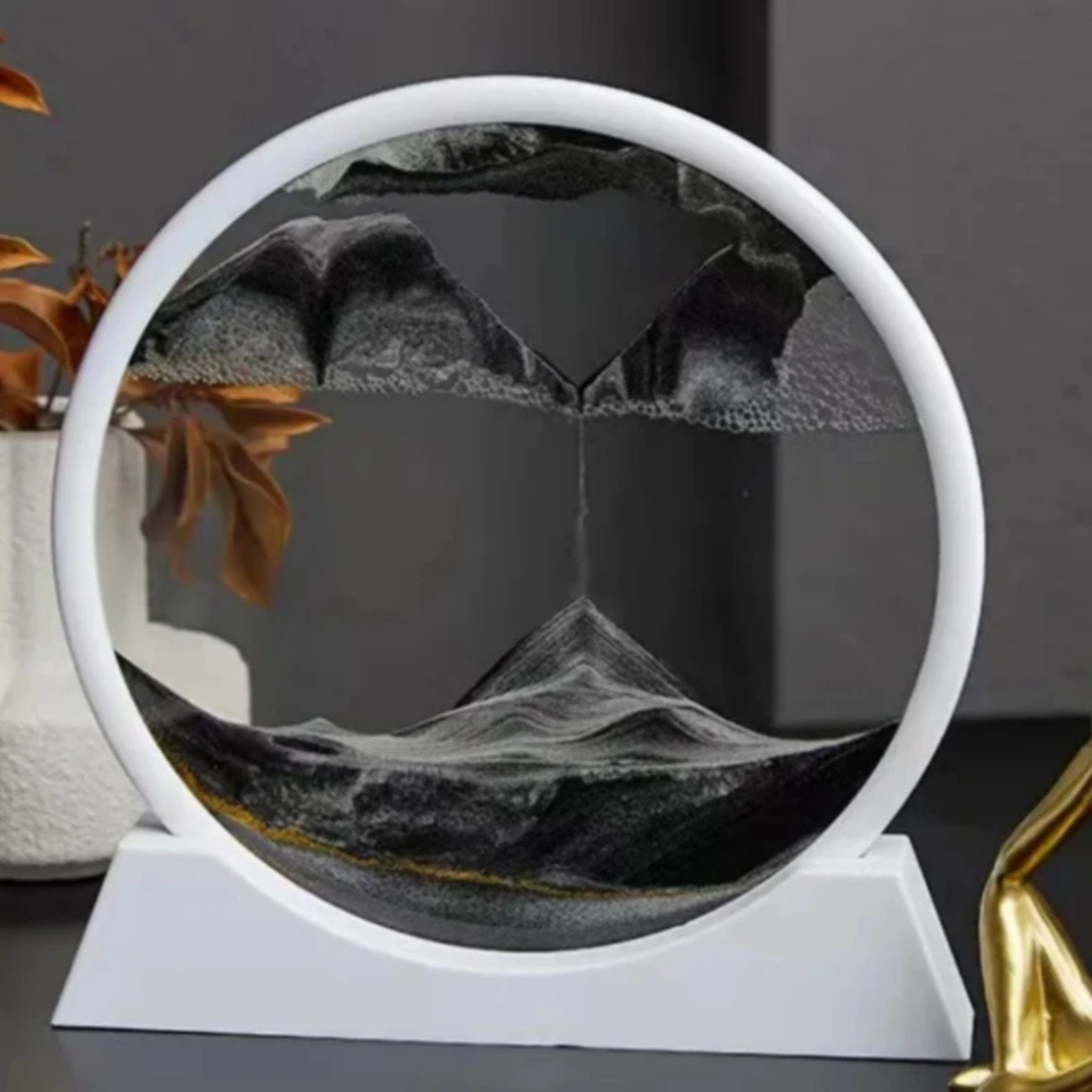 Moving Sand Art Picture Round Glass 3D - Sand Art Painting Glass Sandscape in Motion - Hourglass Moving Sand Frame Display - Gift Home Decor - Relax Crafts gift -small size