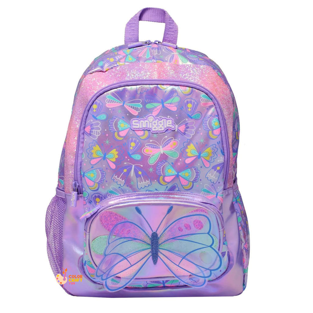 Smiggle Brand Butterfly Themed School Bag | Grade 2 & 3 | Purple (100%orignal)