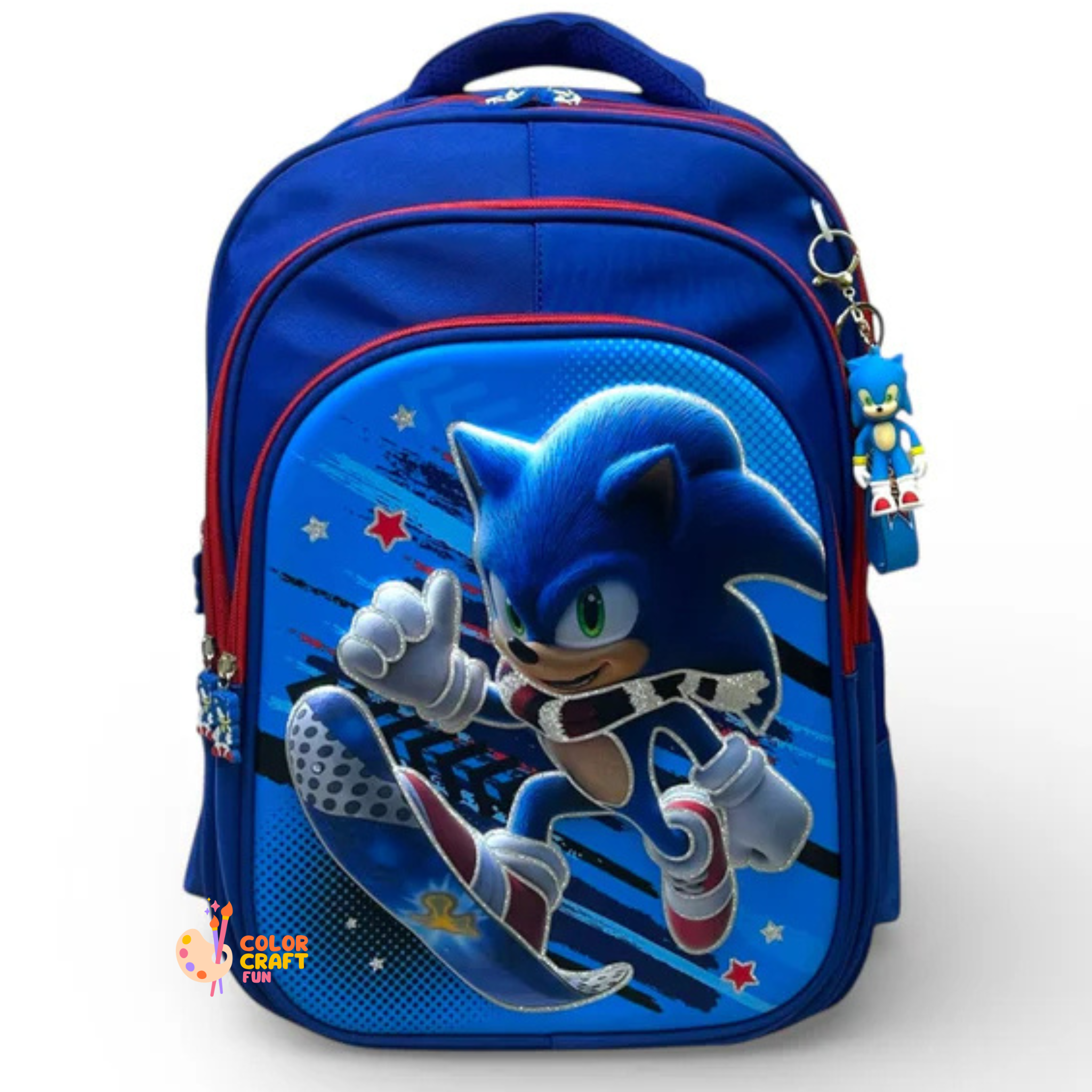 16 Inch 3D Sonic School Bag For Grade 1 Till 3 Boys ( With Keychain )