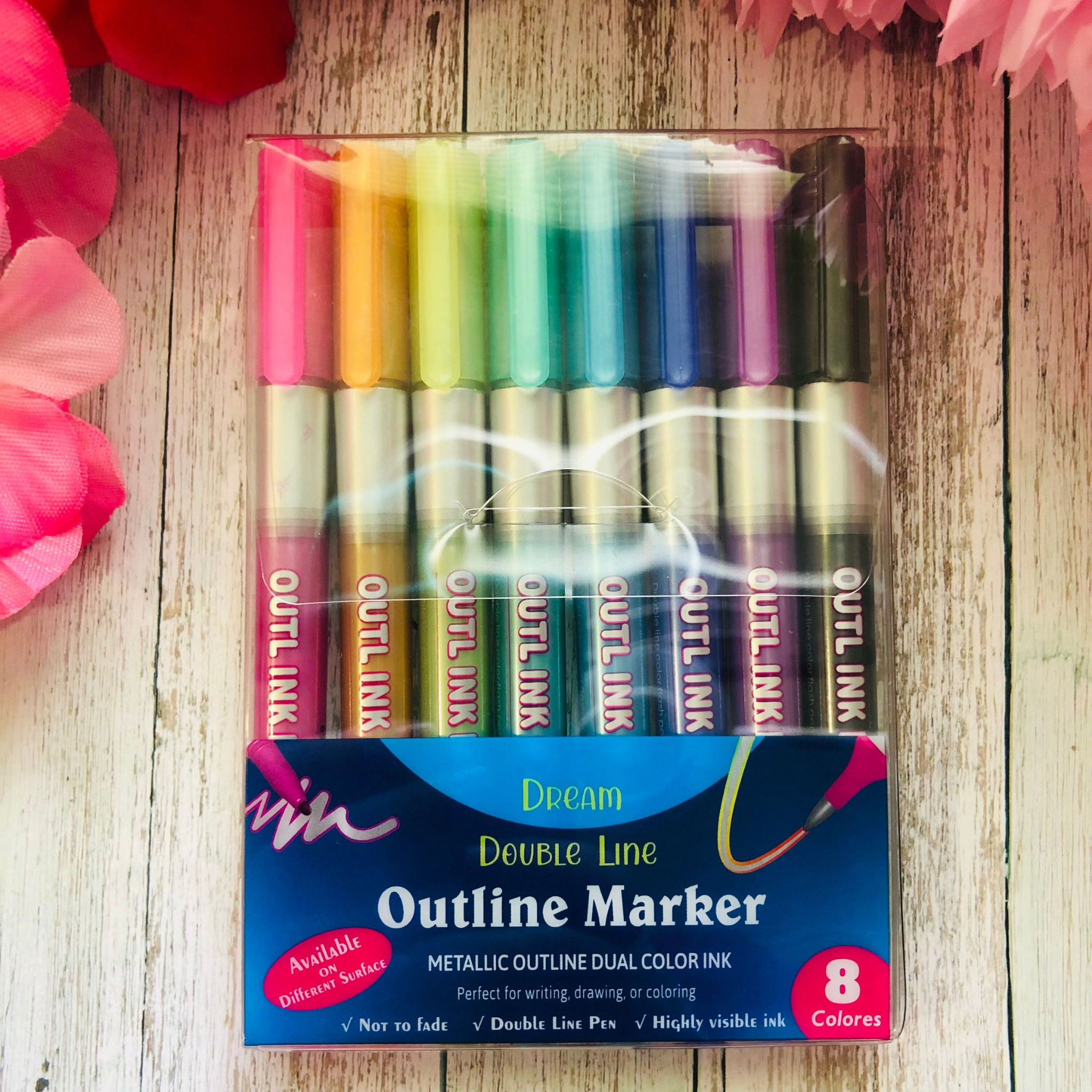 Dream Double Line Outline Marker - 8 Colour