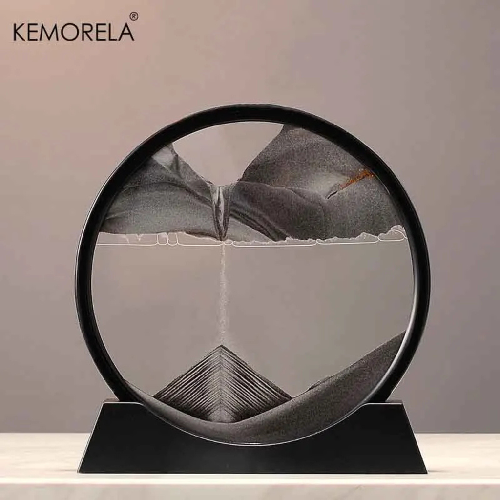 Moving Sand Art Picture Round Glass 3D - Sand Art Painting Glass Sandscape in Motion - Hourglass Moving Sand Frame Display - Gift Home Decor - Relax Crafts gift -