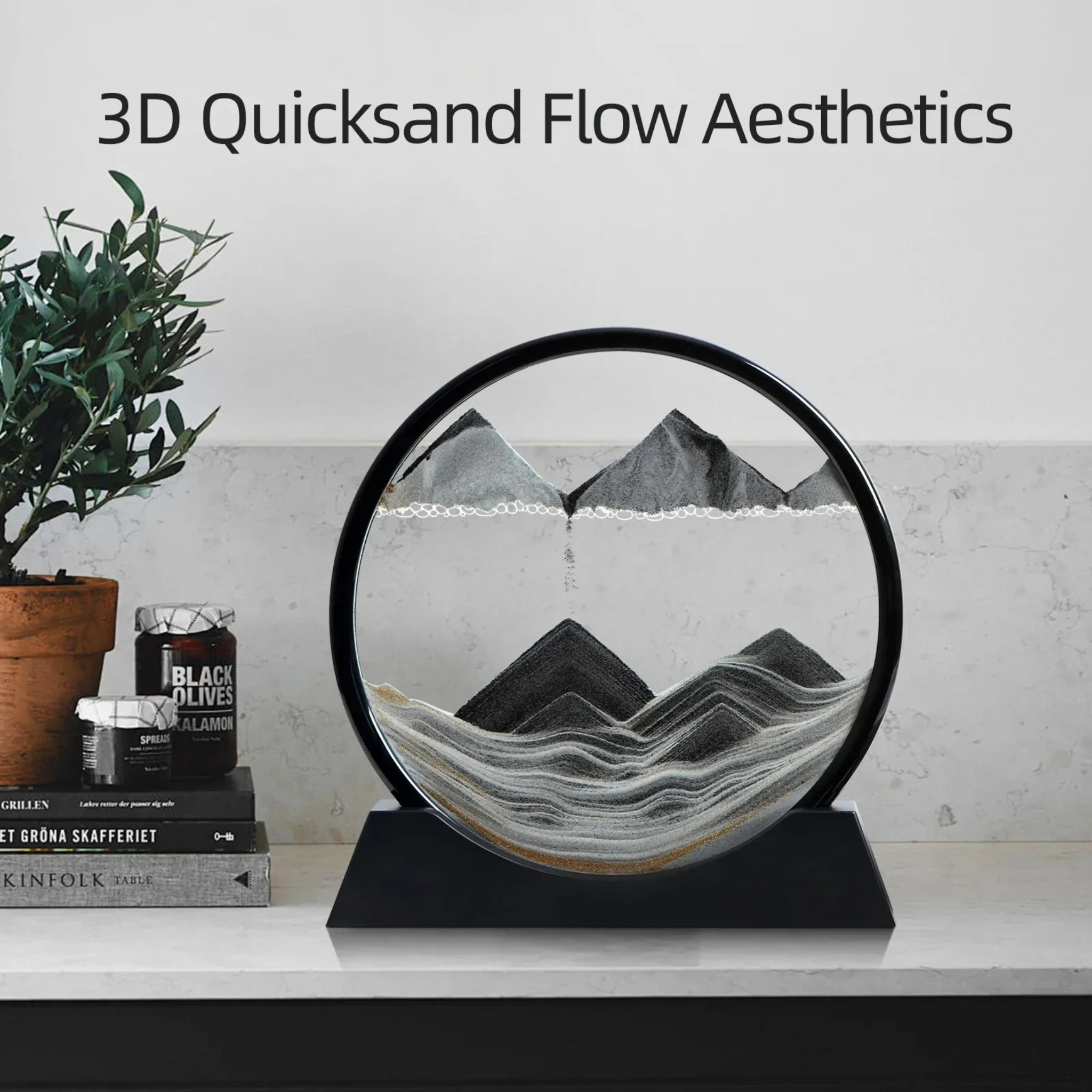 Moving Sand Art Picture Round Glass 3D - Sand Art Painting Glass Sandscape in Motion - Hourglass Moving Sand Frame Display - Gift Home Decor - Relax Crafts gift -small size