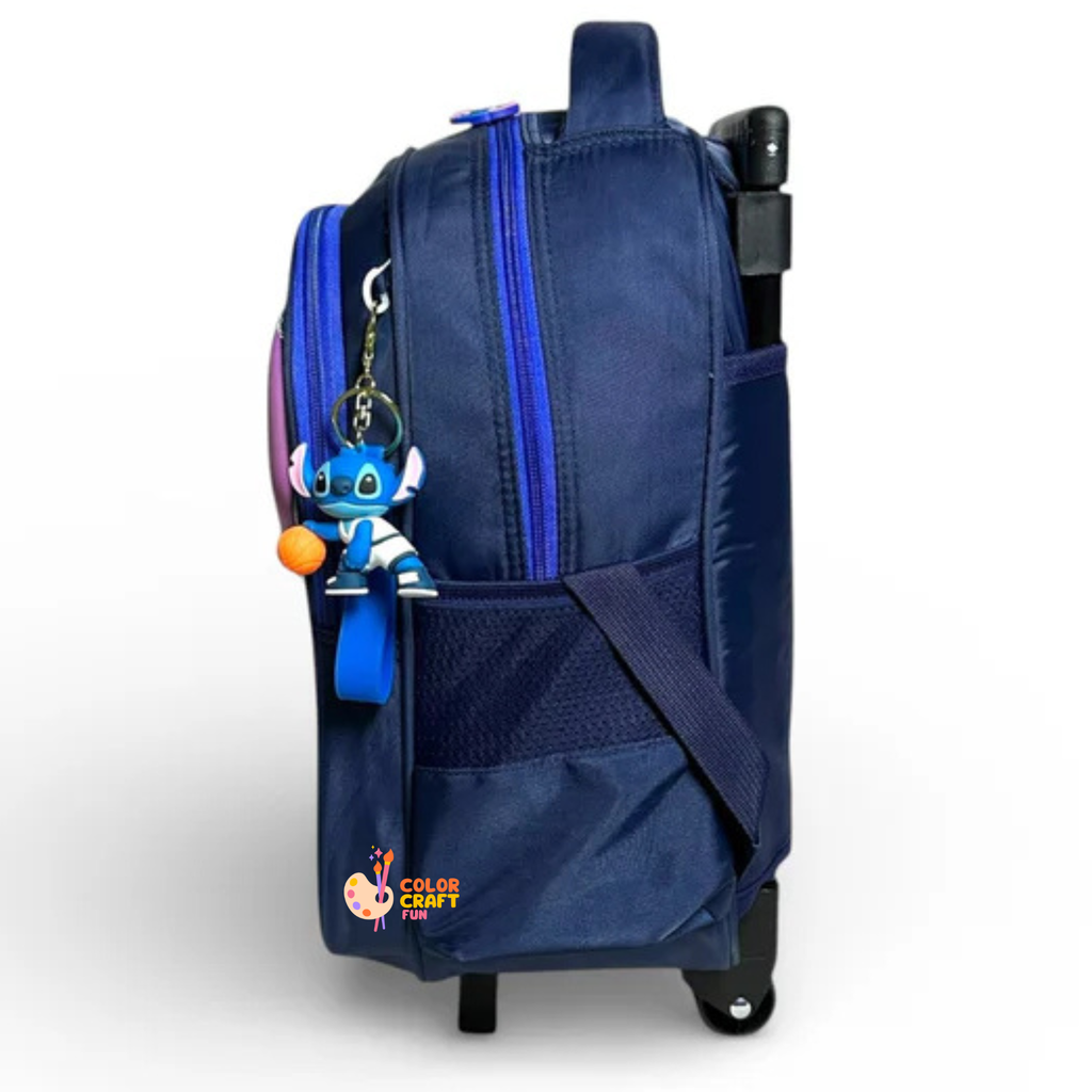 14 Inch 3D Stitch Trolley Bag For Grade kg Till 1 Boys ( With Keychain )