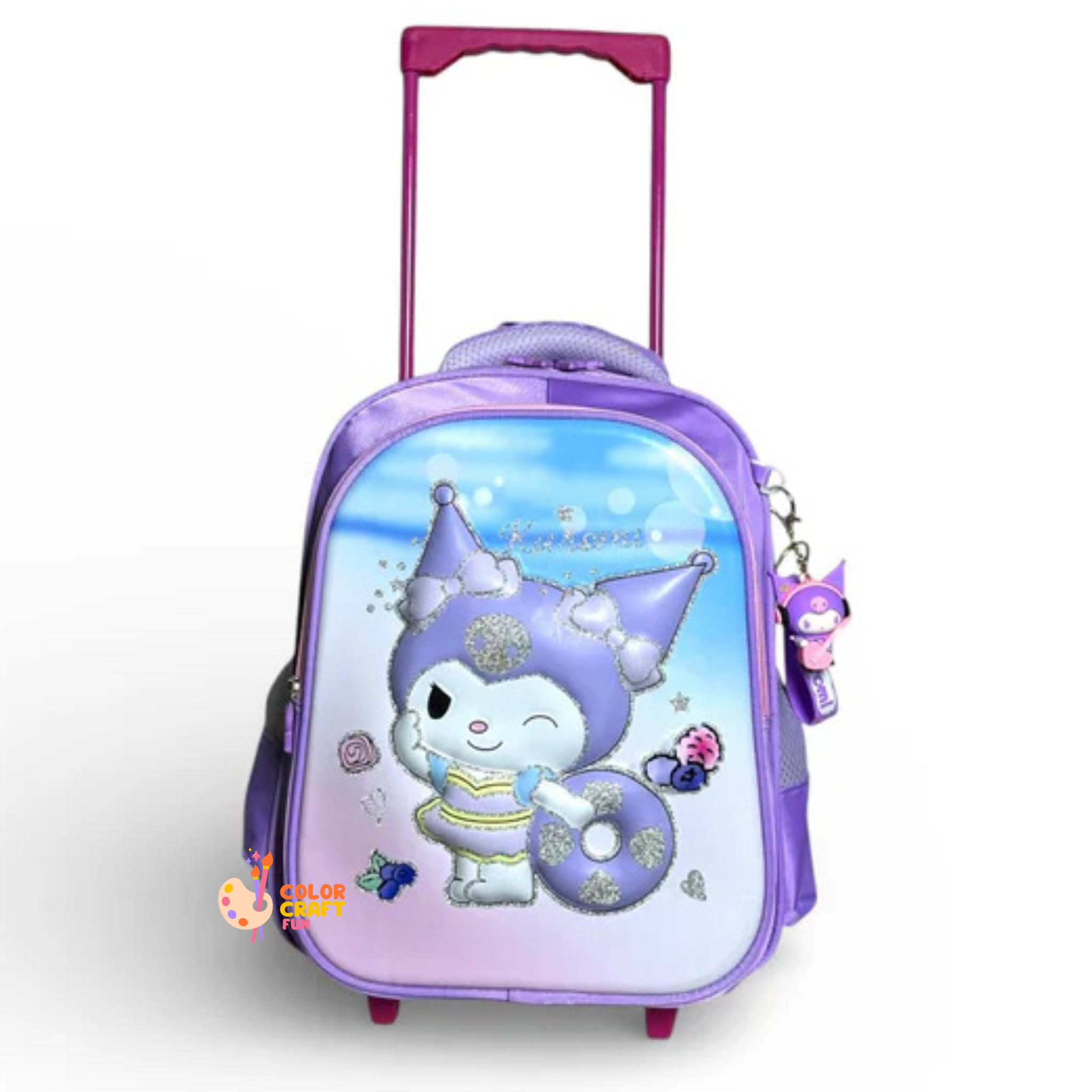 14 Inch 3D Kuromi Trolley Bag For Grade kg Till 1 Girls ( With Keychain )