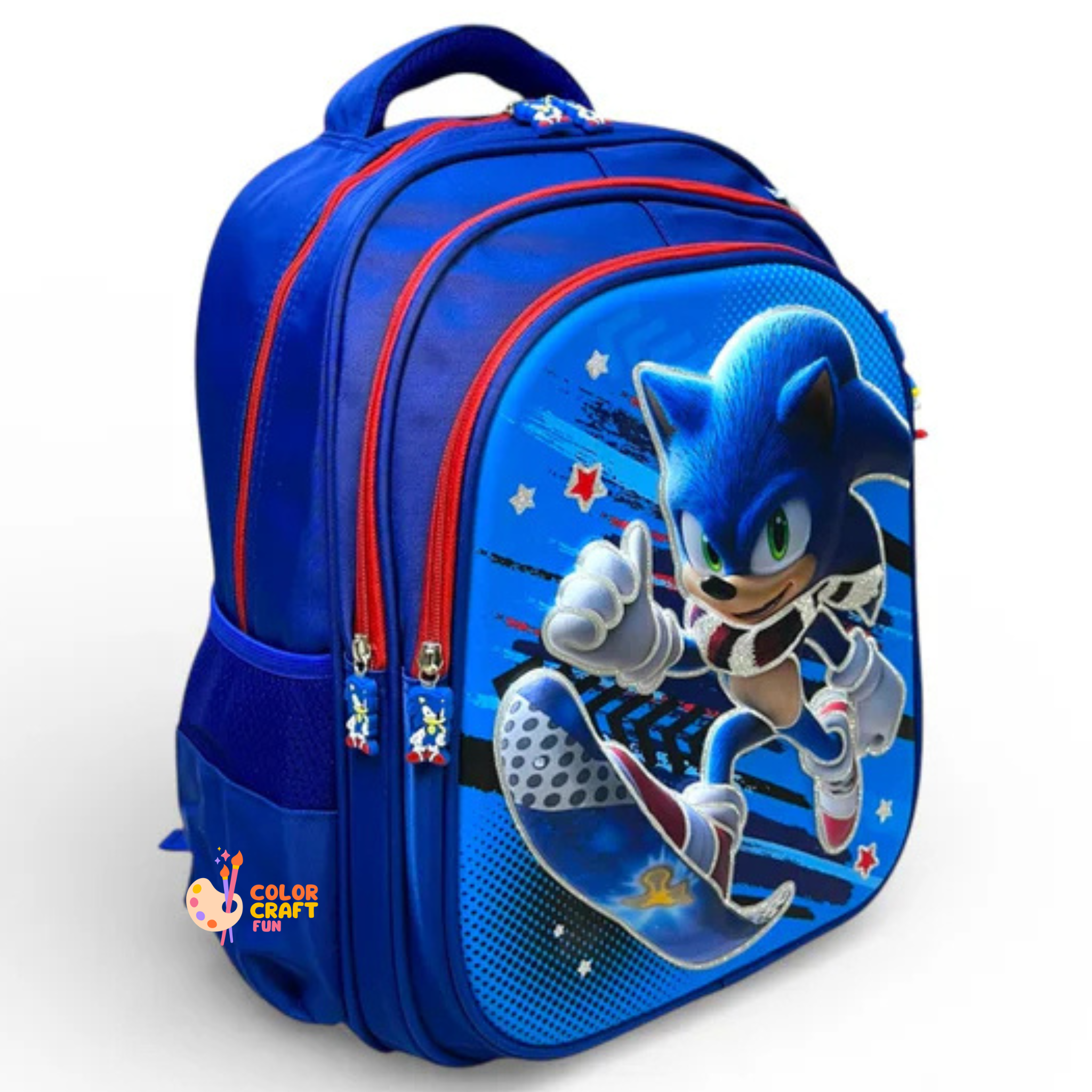 16 Inch 3D Sonic School Bag For Grade 1 Till 3 Boys ( With Keychain )