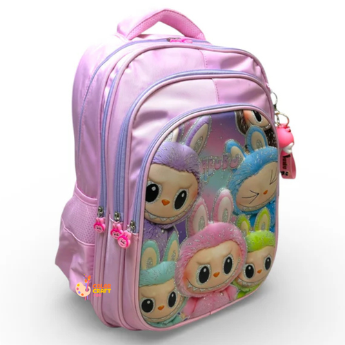 18 Inch 3D Labubu School Bag For Grade 4 Till 8 Girls ( With Keychain )