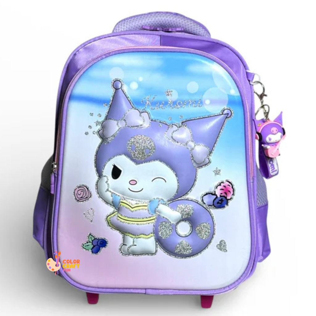 14 Inch 3D Kuromi Trolley Bag For Grade kg Till 1 Girls ( With Keychain )