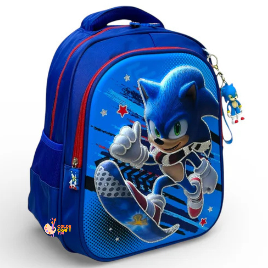 14 Inch 3D Sonic School Bag For Nursery Till KG Boys ( With Keychain )