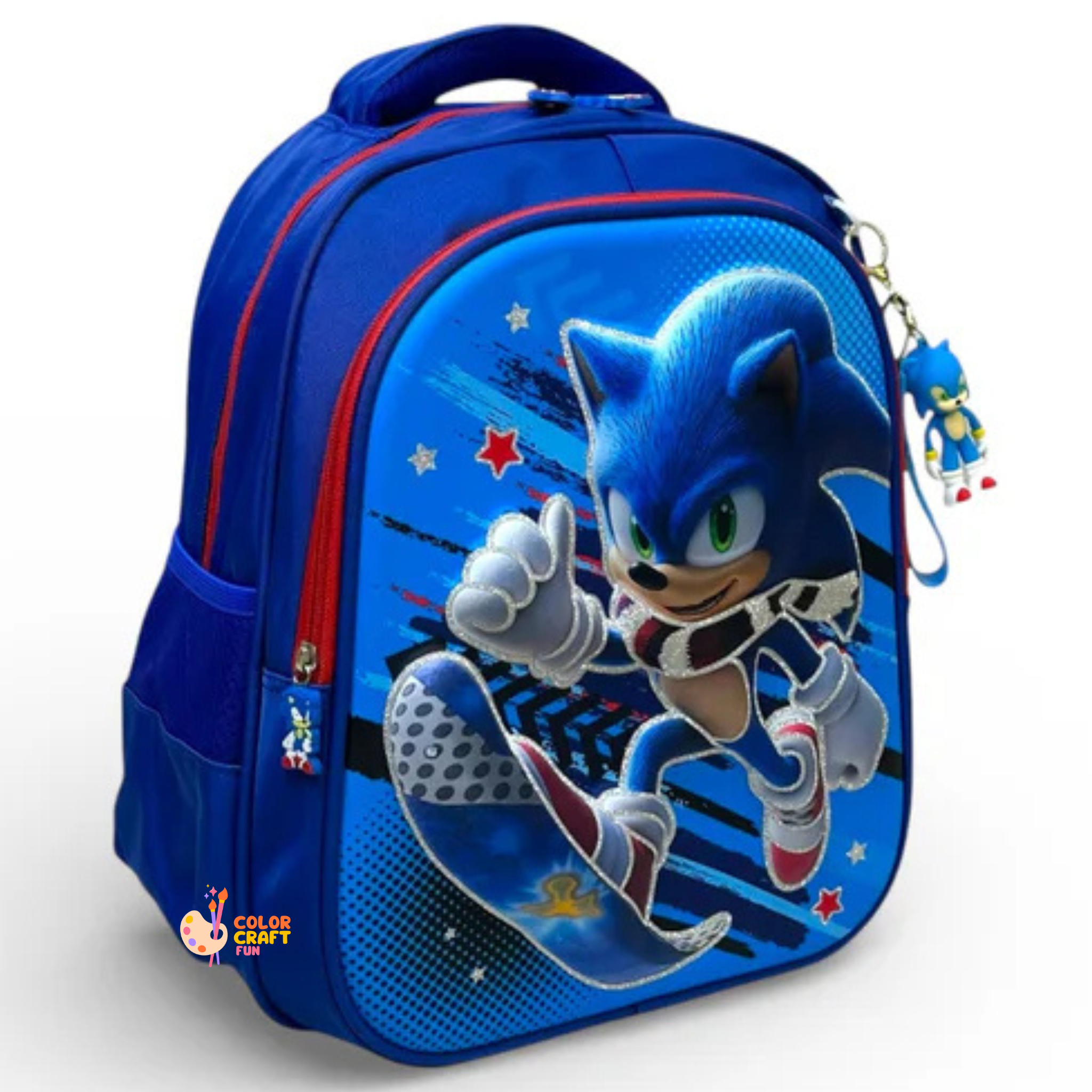 14 Inch 3D Sonic School Bag For Nursery Till KG Boys ( With Keychain )