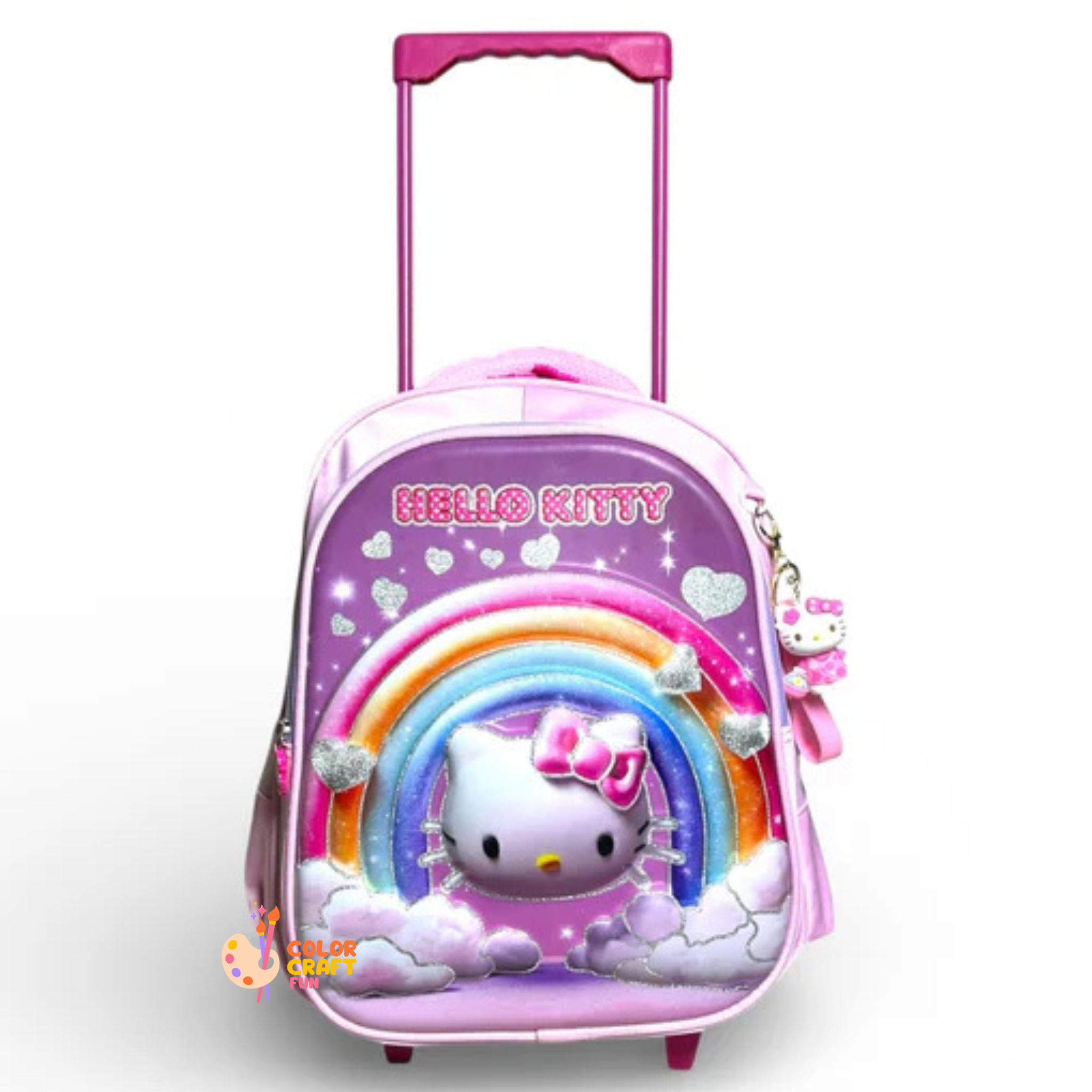 14 Inch 3D Hello Kitty Trolley Bag For Grade kg Till 1 Girls ( With Keychain )