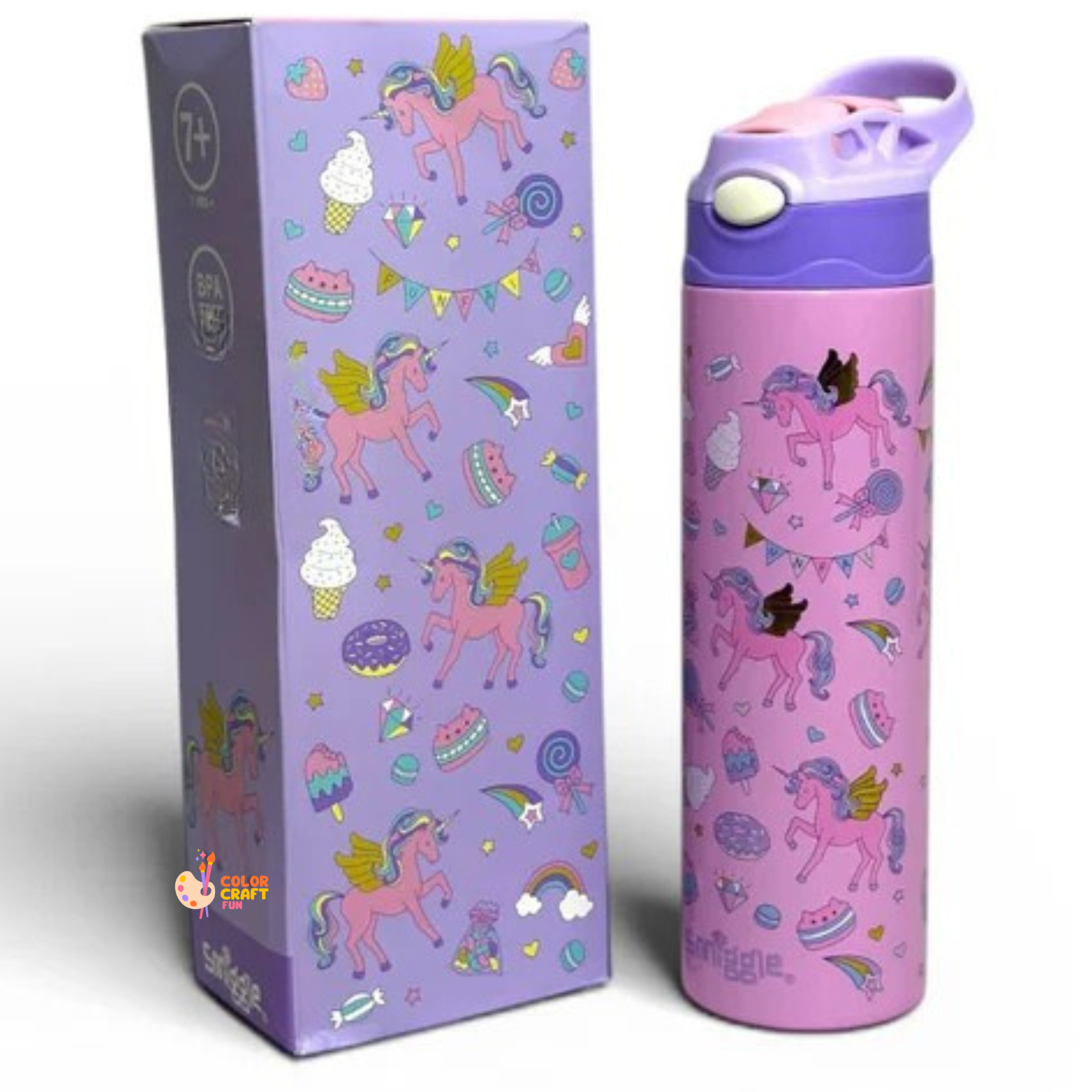 Smiggle Unicorn Stainless Metal (Thermic) Sipper Water Bottle 520ML