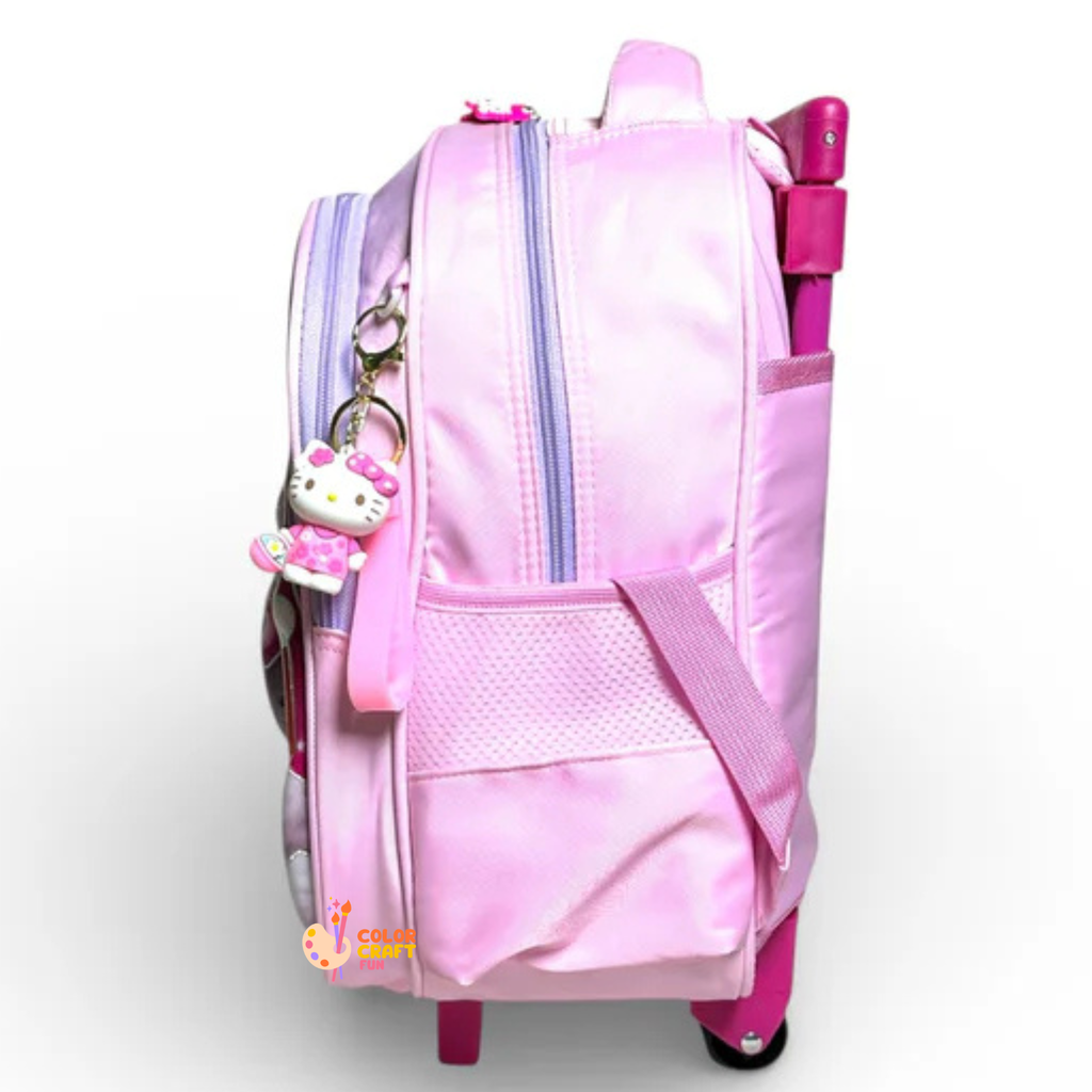 14 Inch 3D Hello Kitty Trolley Bag For Grade kg Till 1 Girls ( With Keychain )