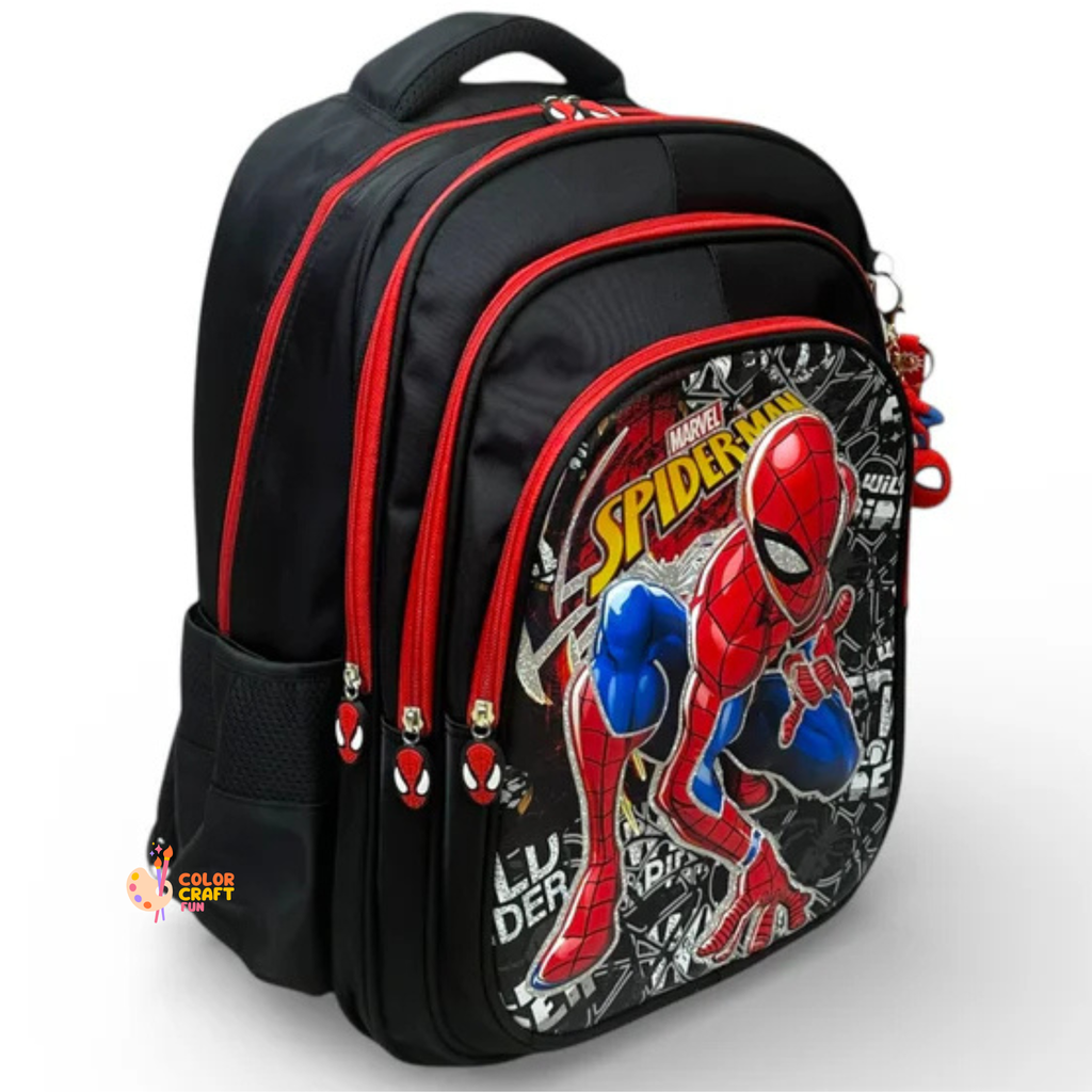 18 Inch 3D Spiderman School Bag For Grade 4 Till 8 Boys ( With Keychain )