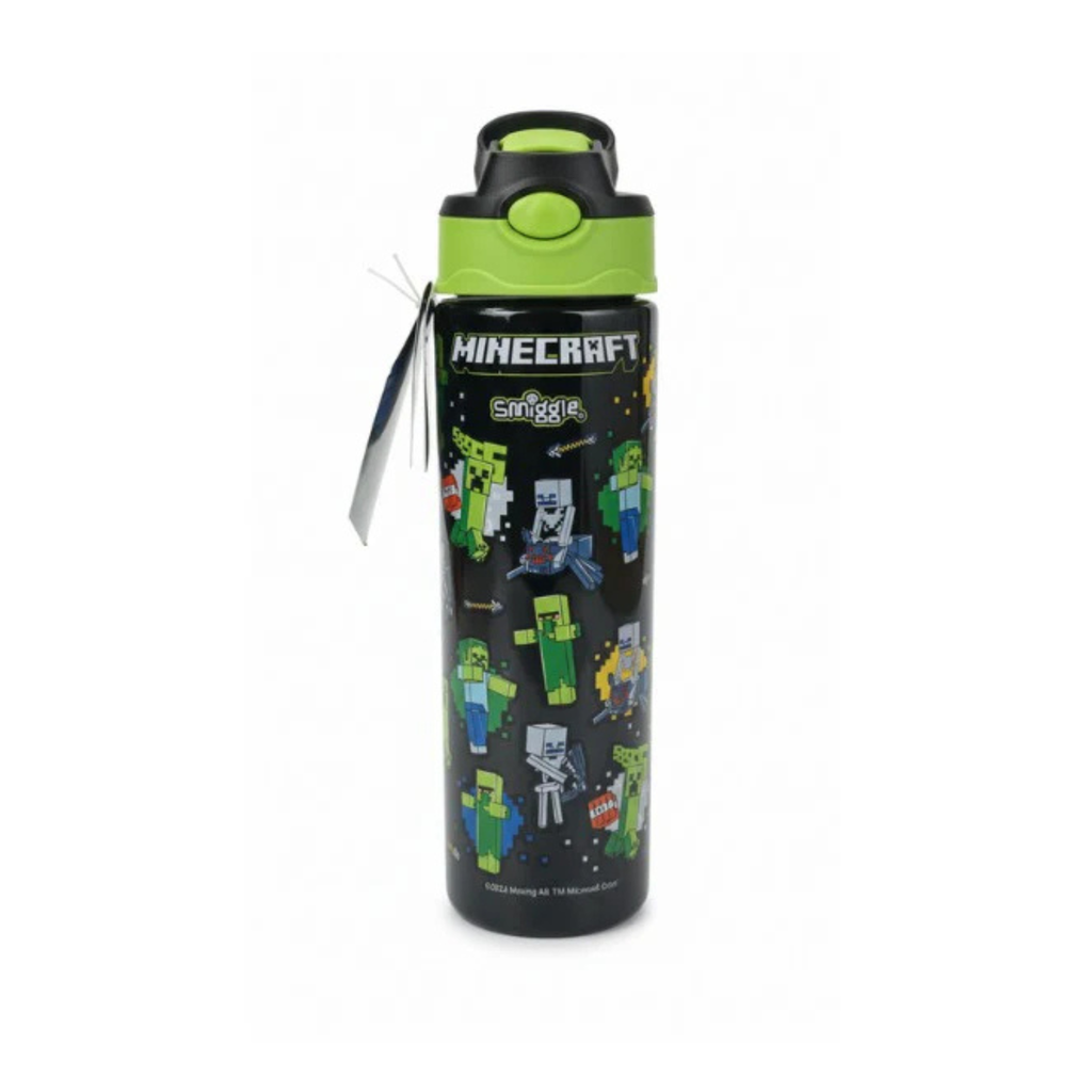 Smiggle Orignal Mine Craft Plastic Water Bottle 680 ml With Side Hanging Strap