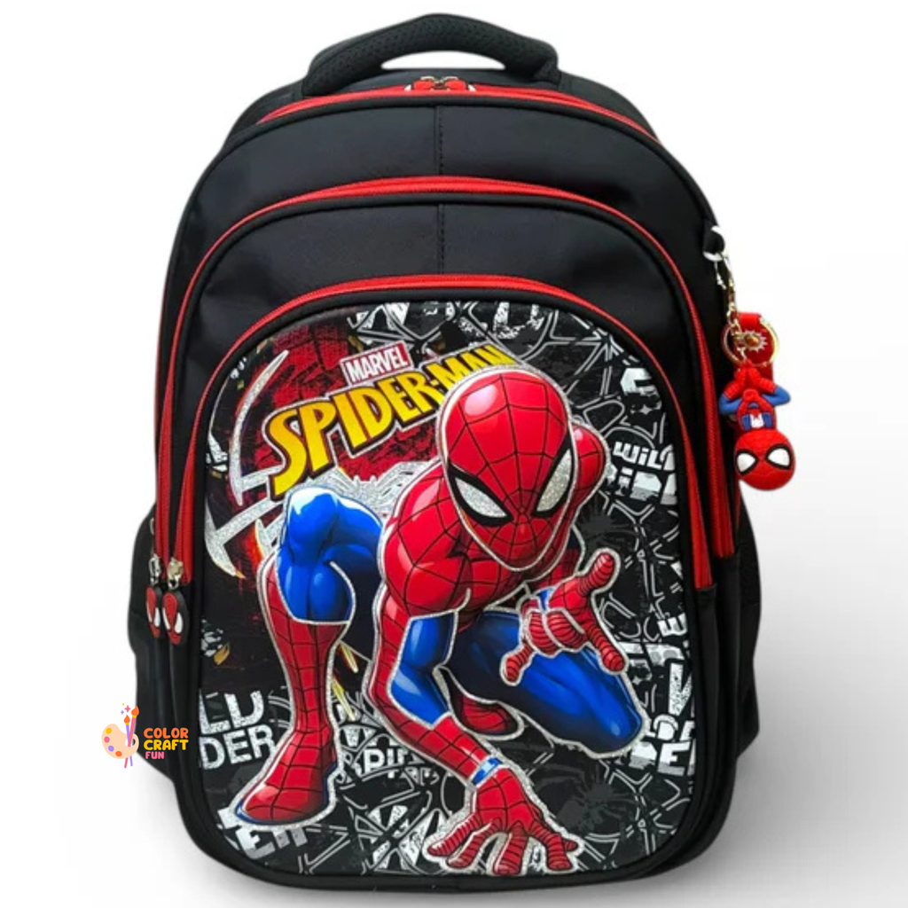 18 Inch 3D Spiderman School Bag For Grade 4 Till 8 Boys ( With Keychain )