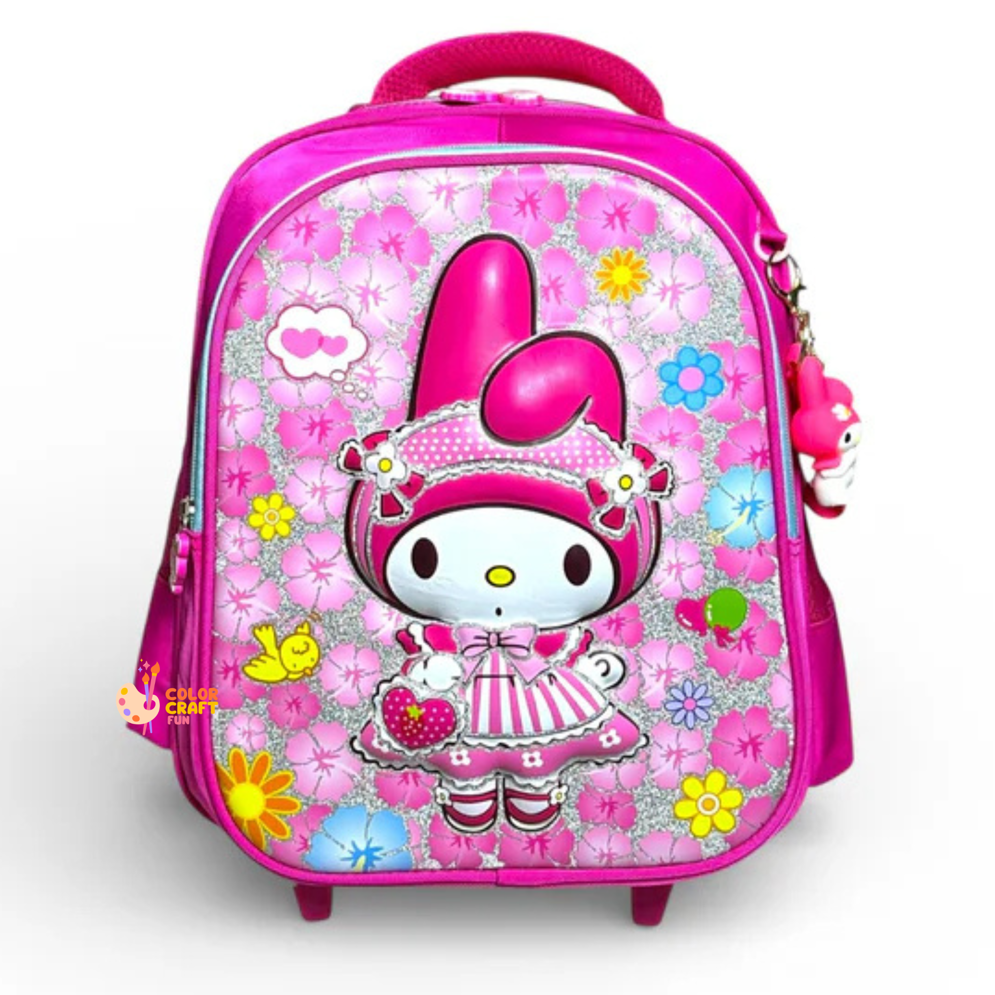 14 Inch 3D Melody Trolley Bag For Grade kg Till 1 Girls ( With Keychain )