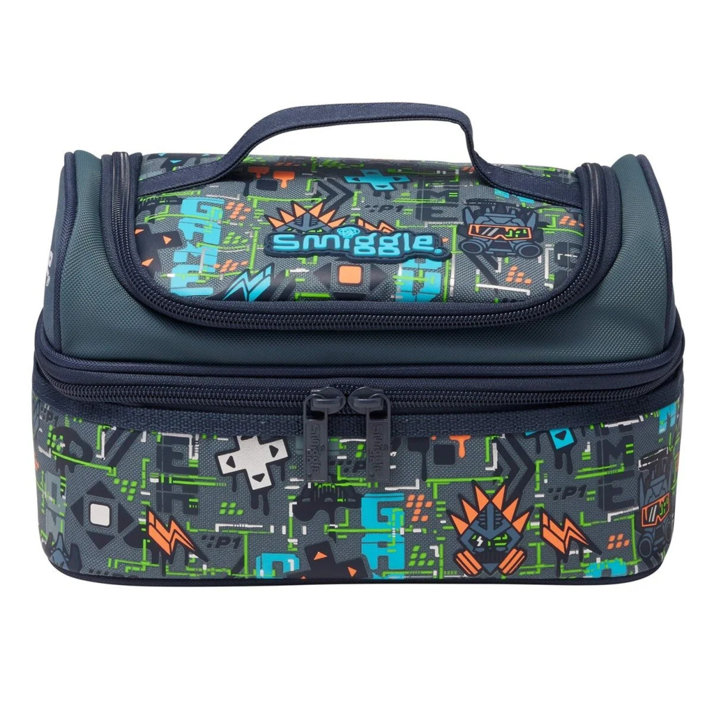 Smiggle Smiggle Grey Trailblazer Double Decker for Kids – insulated Compartment Lunch Bag