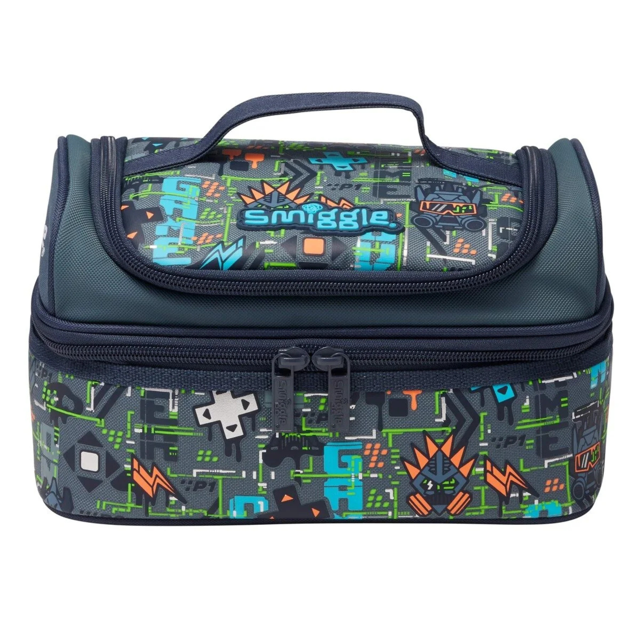 Smiggle Smiggle Grey Trailblazer Double Decker for Kids – insulated Compartment Lunch Bag