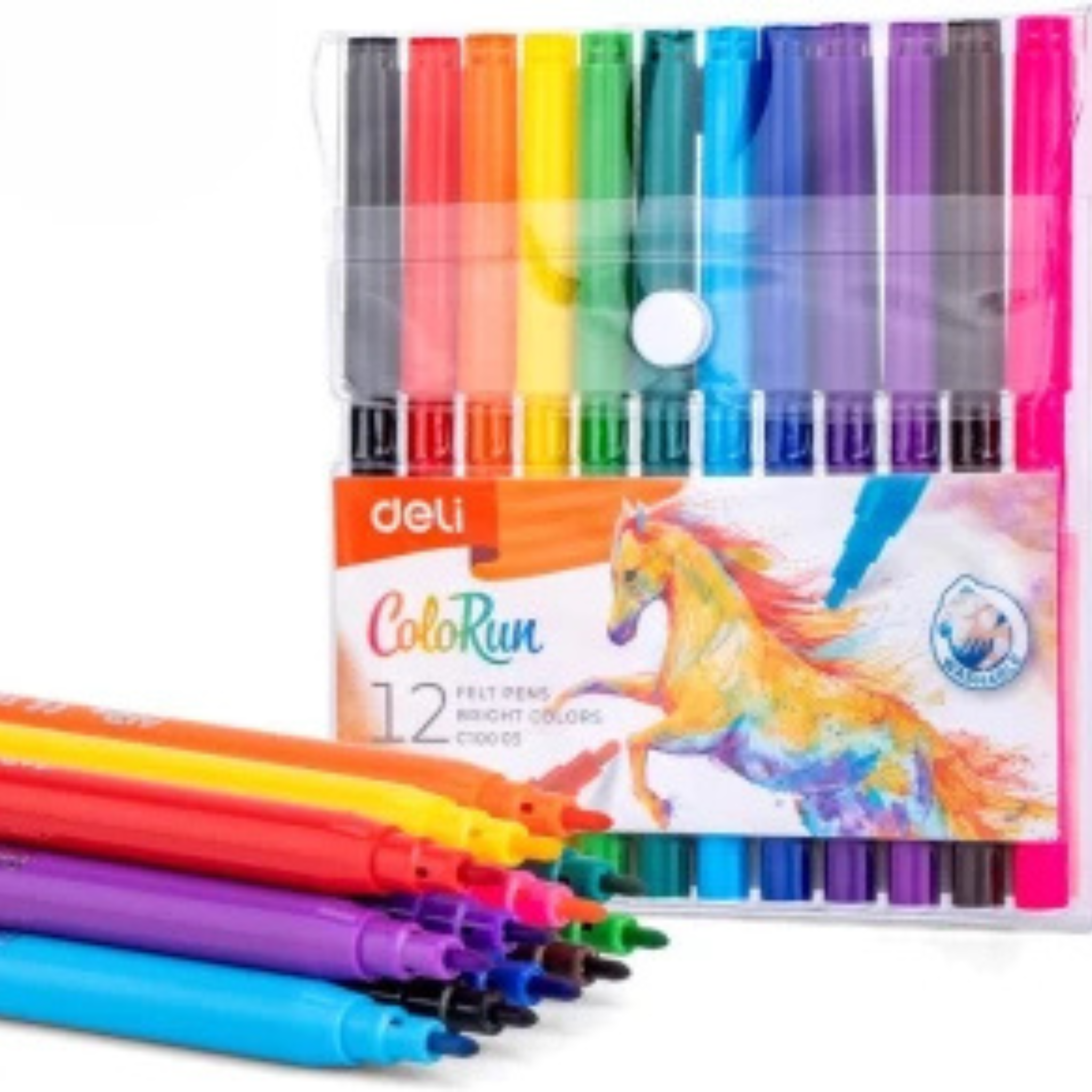 Deli Washable Marker Felt Pen - 12 Colours, Model C100-03.