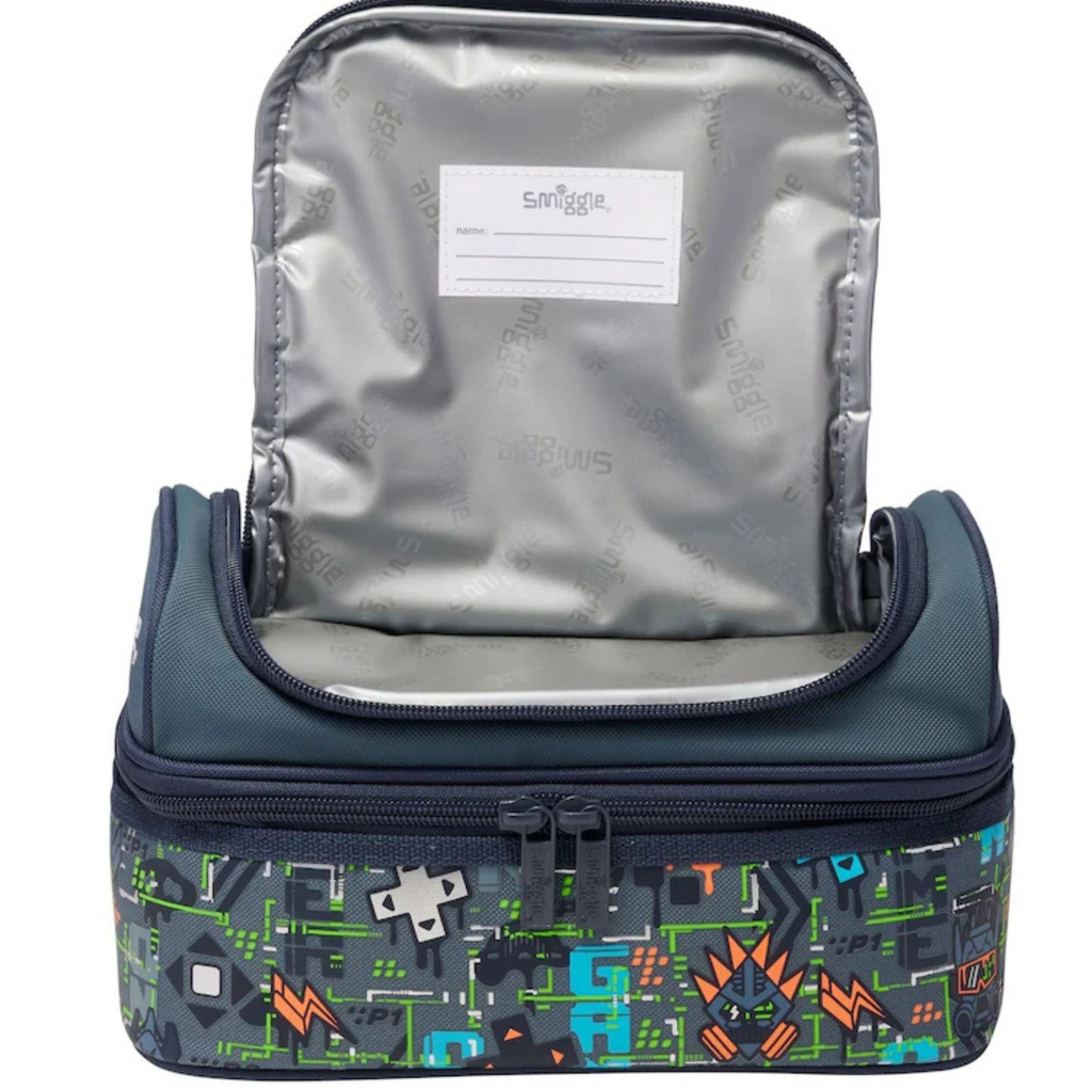 Smiggle Smiggle Grey Trailblazer Double Decker for Kids – insulated Compartment Lunch Bag