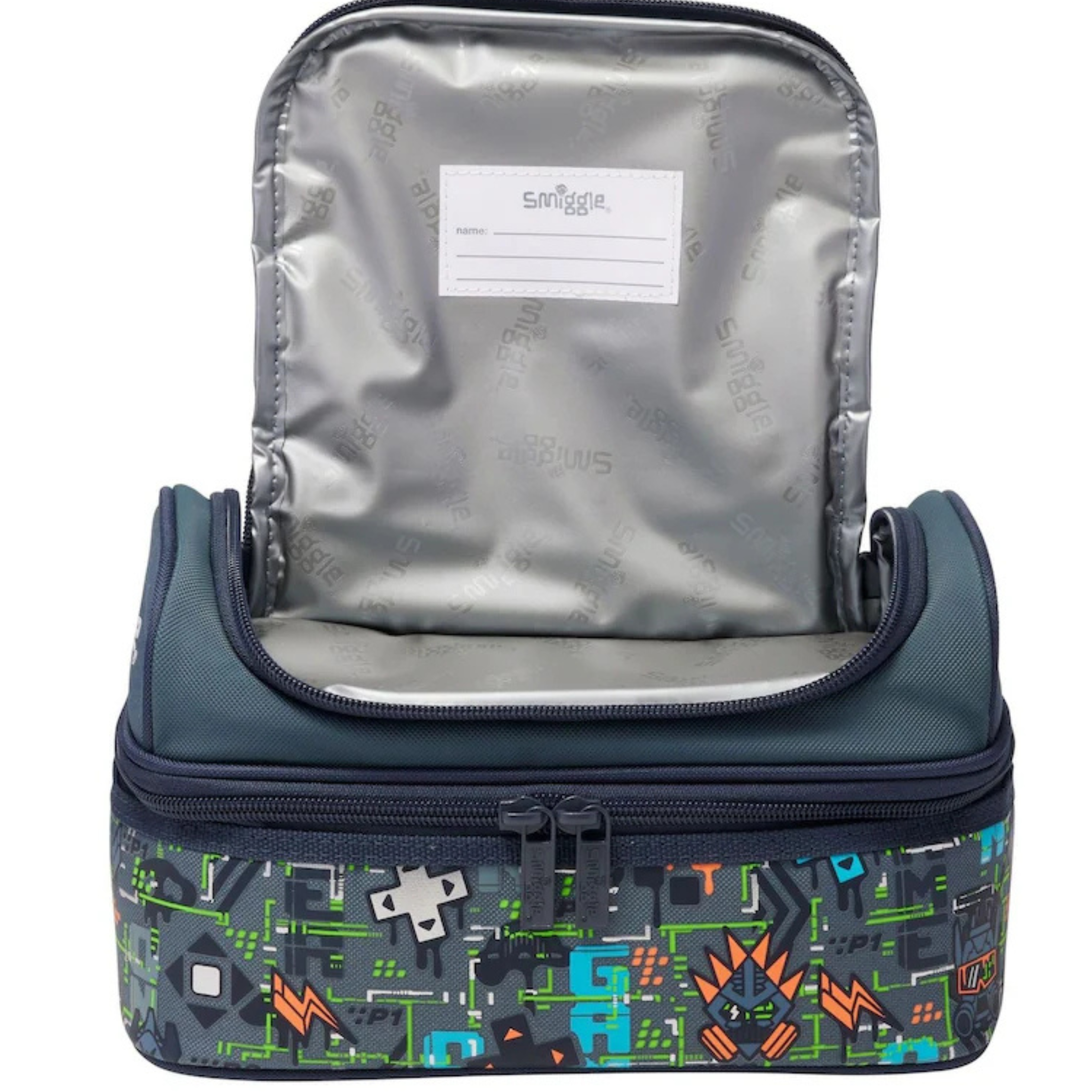 Smiggle Smiggle Grey Trailblazer Double Decker for Kids – insulated Compartment Lunch Bag