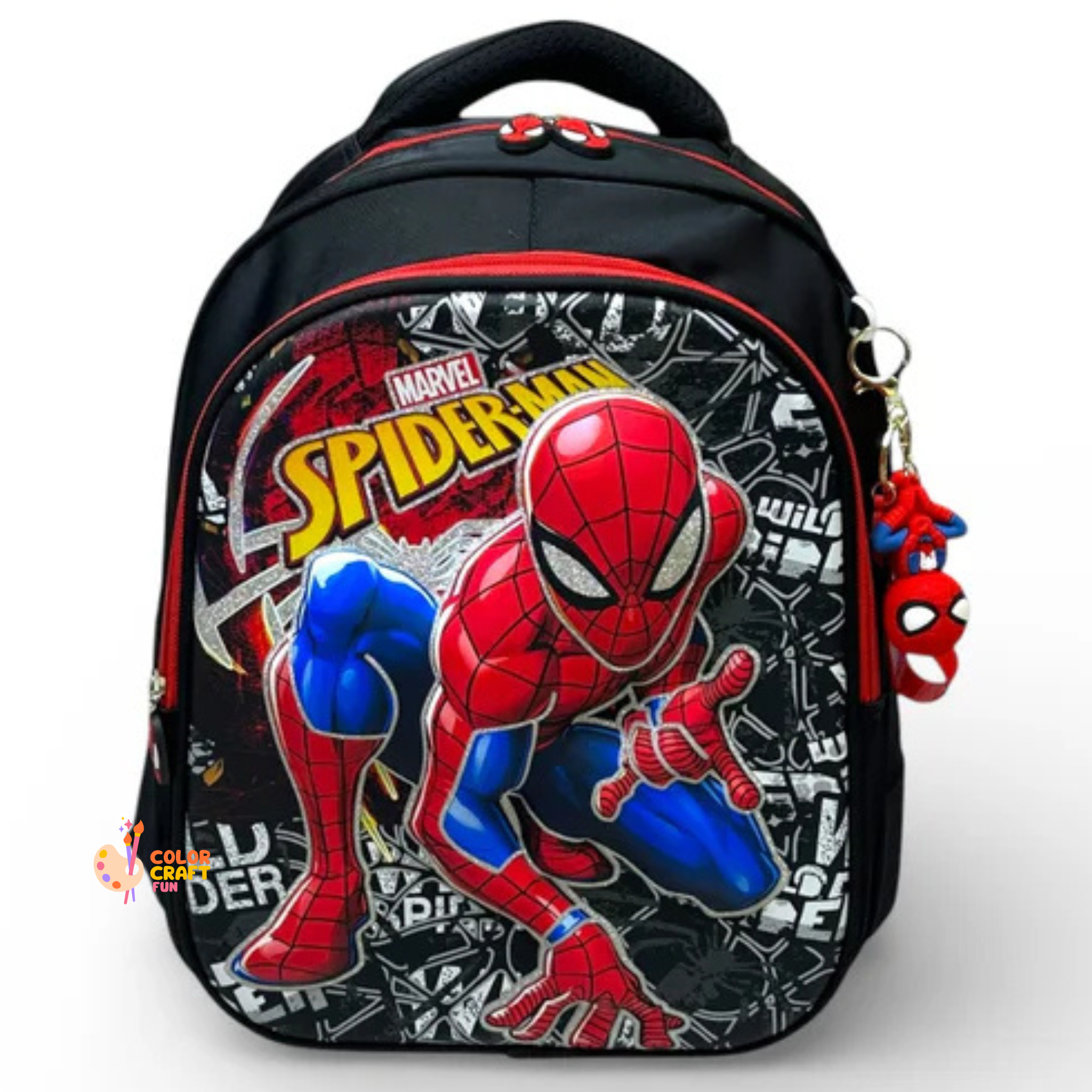 14 Inch 3D Spiderman School Bag For Nursery Till KG Boys ( With Keychain )