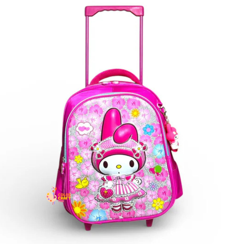 14 Inch 3D Melody Trolley Bag For Grade kg Till 1 Girls ( With Keychain )