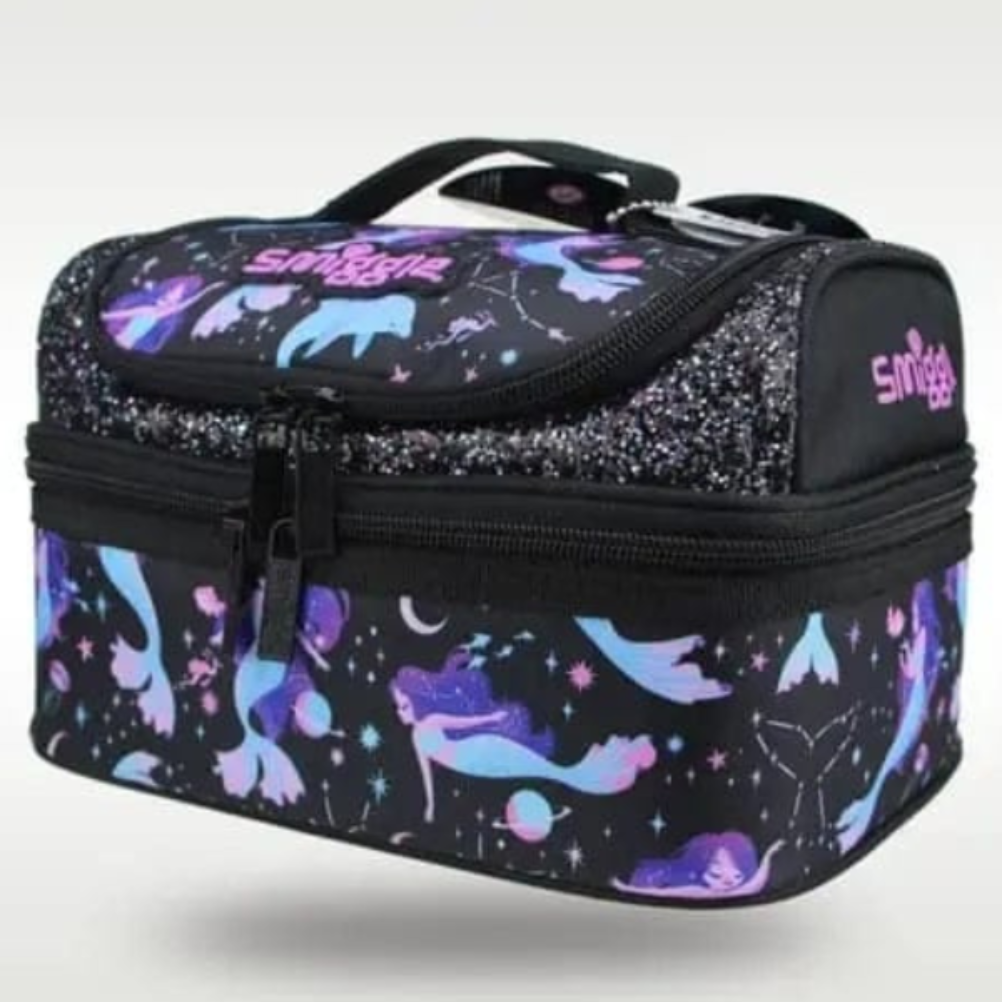 Smiggle Black Mermaid Insulated Lunch Bag for Kids – Dual Compartment School Lunch Bag