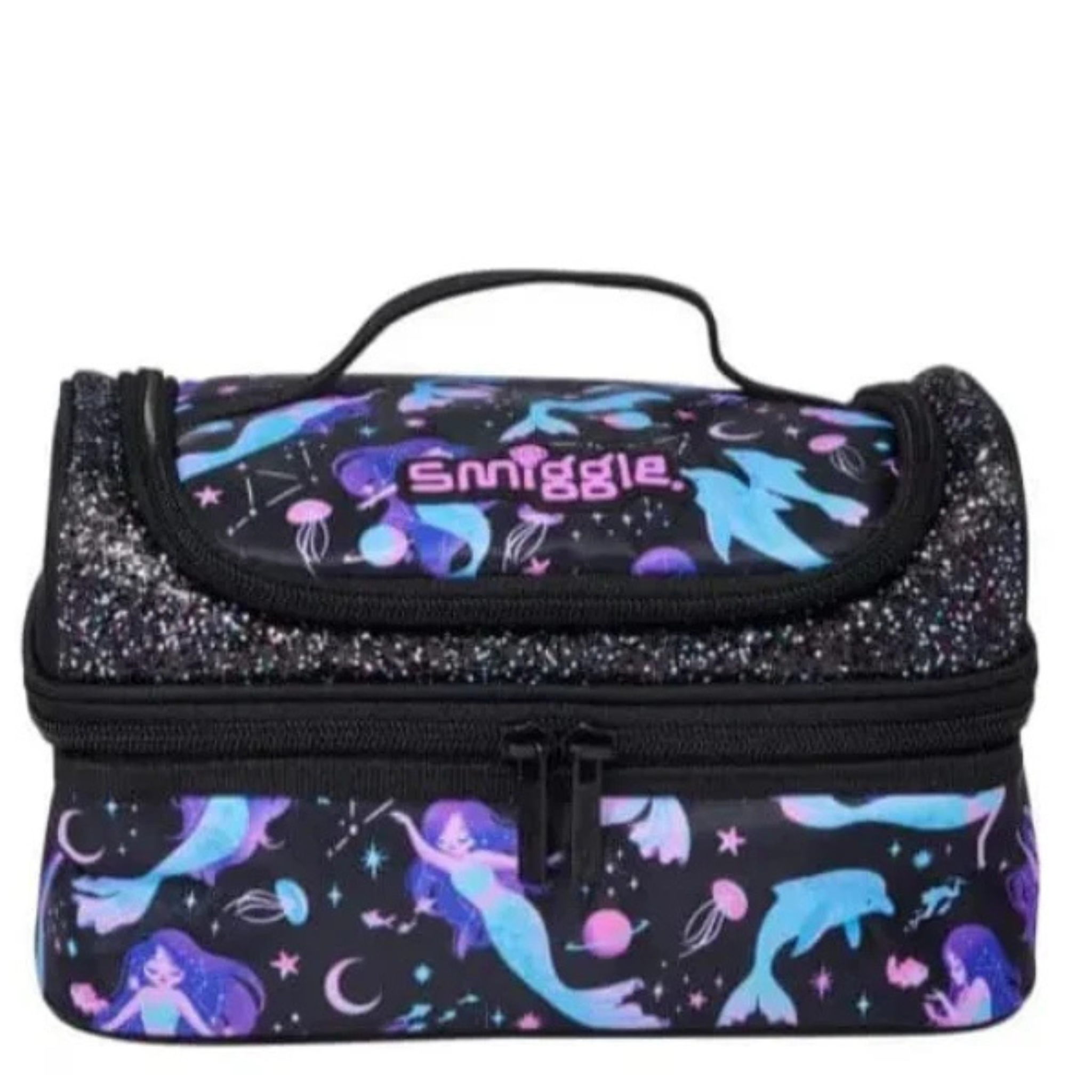 Smiggle Black Mermaid Insulated Lunch Bag for Kids – Dual Compartment School Lunch Bag