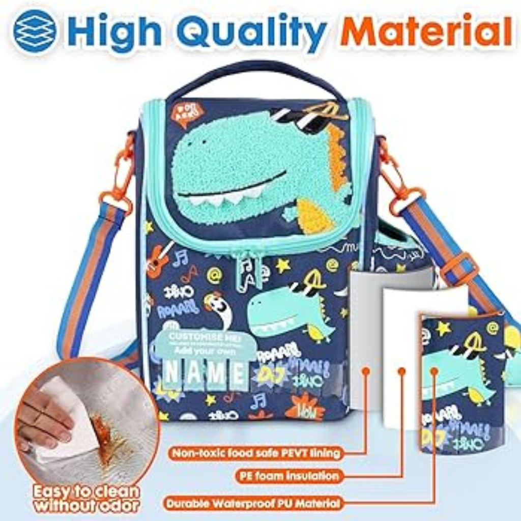 Vest-Style Sling Lunch Bag, Dino which is thermal insulated
