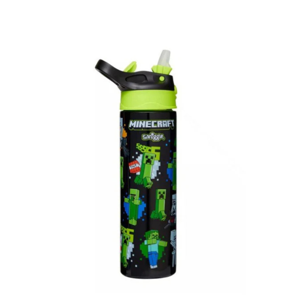 Smiggle Orignal Mine Craft Plastic Water Bottle 680 ml With Side Hanging Strap