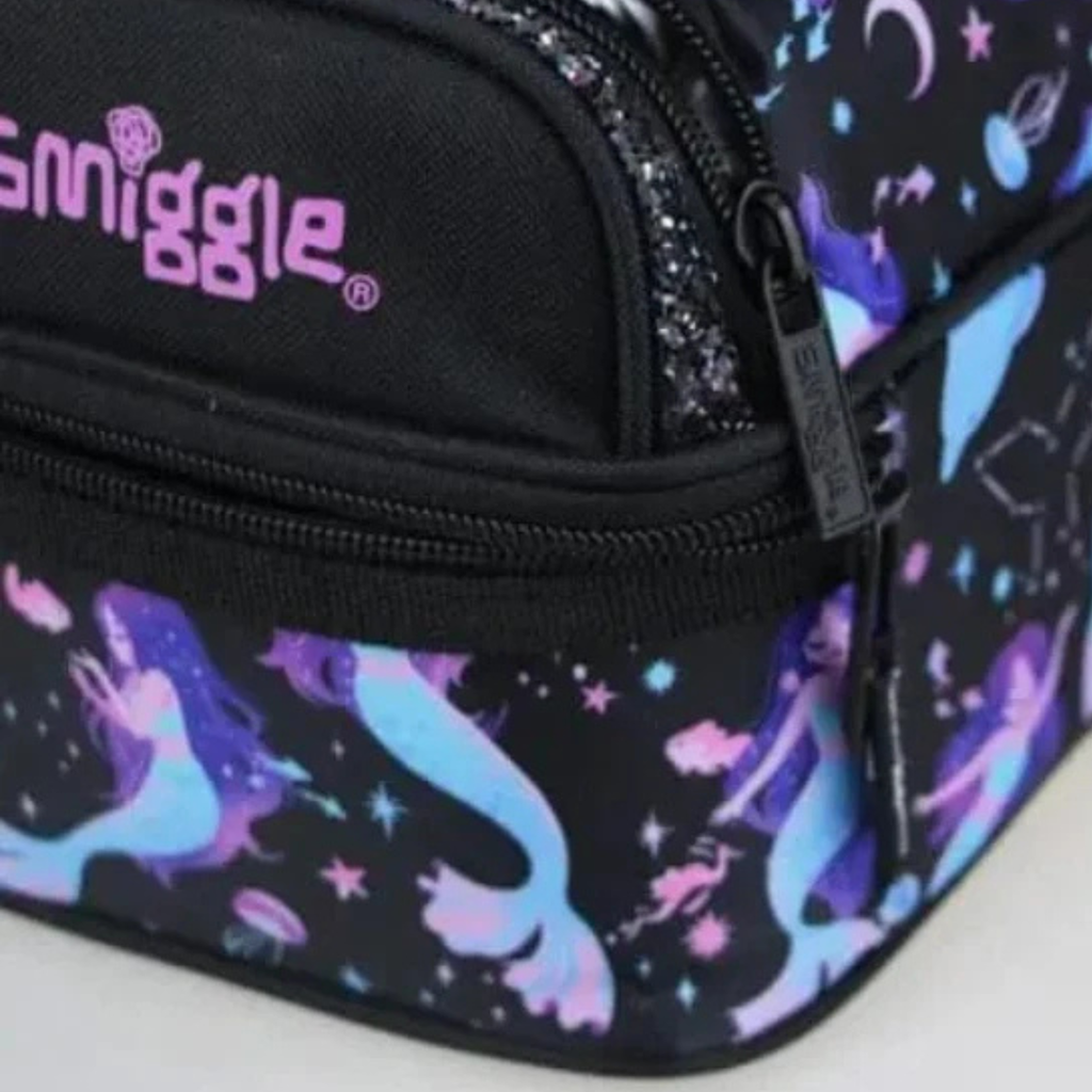 Smiggle Black Mermaid Insulated Lunch Bag for Kids – Dual Compartment School Lunch Bag