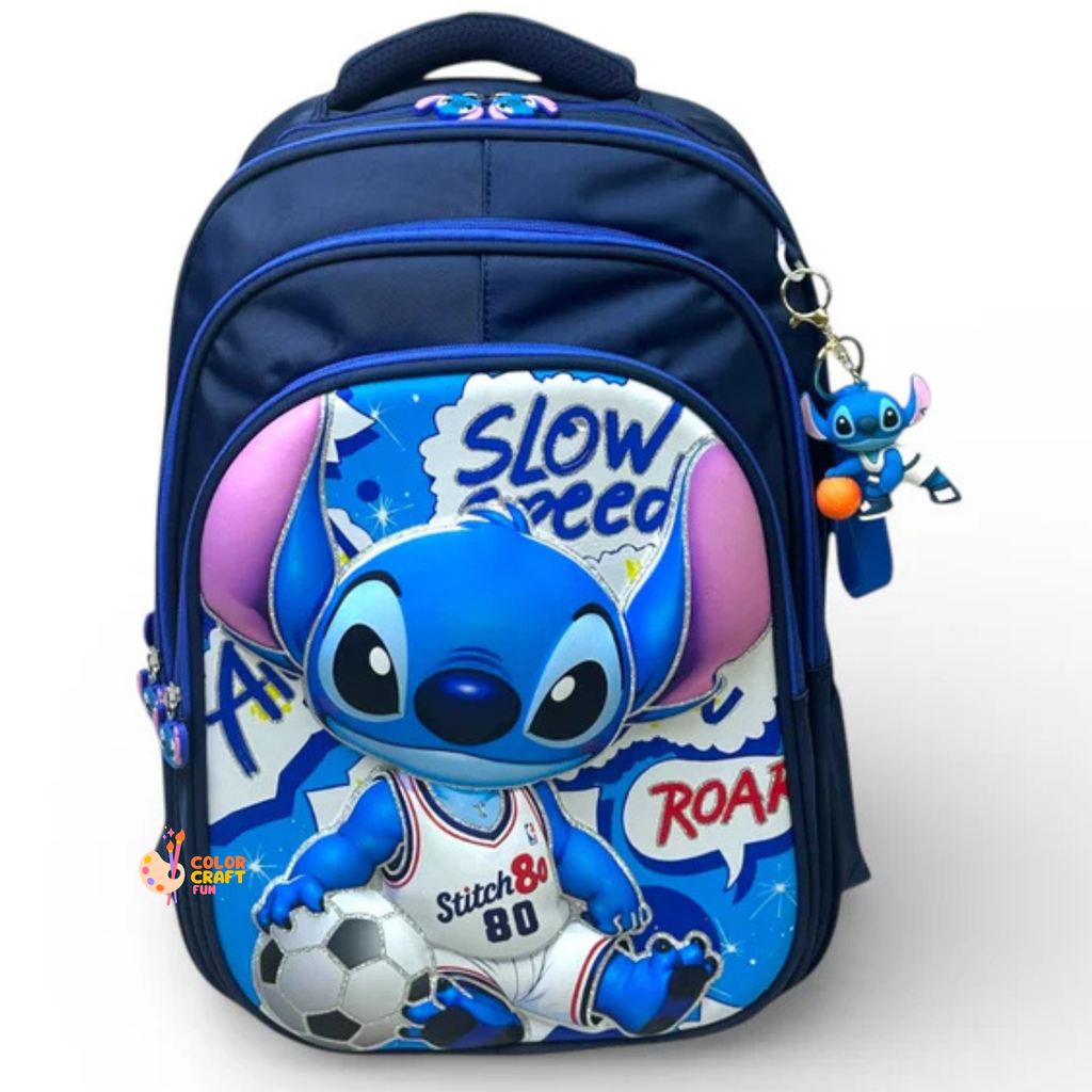16 Inch 3D Stitch School Bag For Grade 1 Till 3 Kids ( With Keychain )
