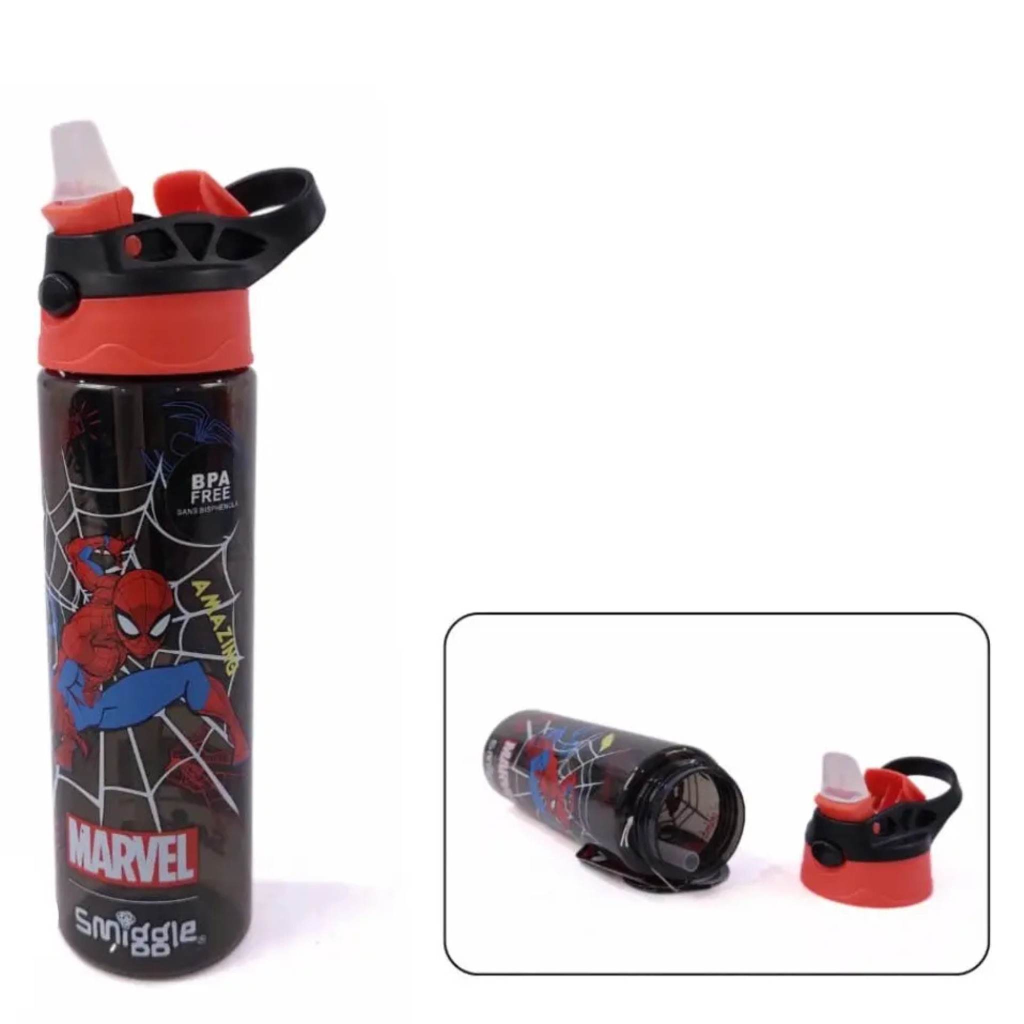 Smiggle Orignal Spiderman Plastic Water Bottle 680 ml With Side Hanging Strap