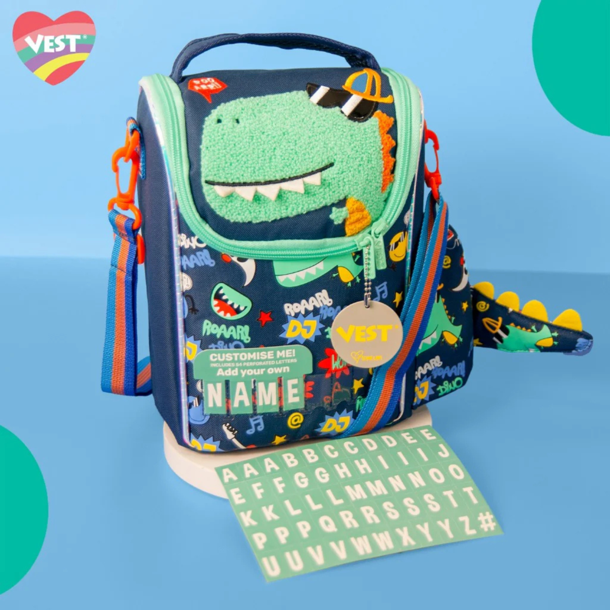 Vest-Style Sling Lunch Bag, Dino which is thermal insulated