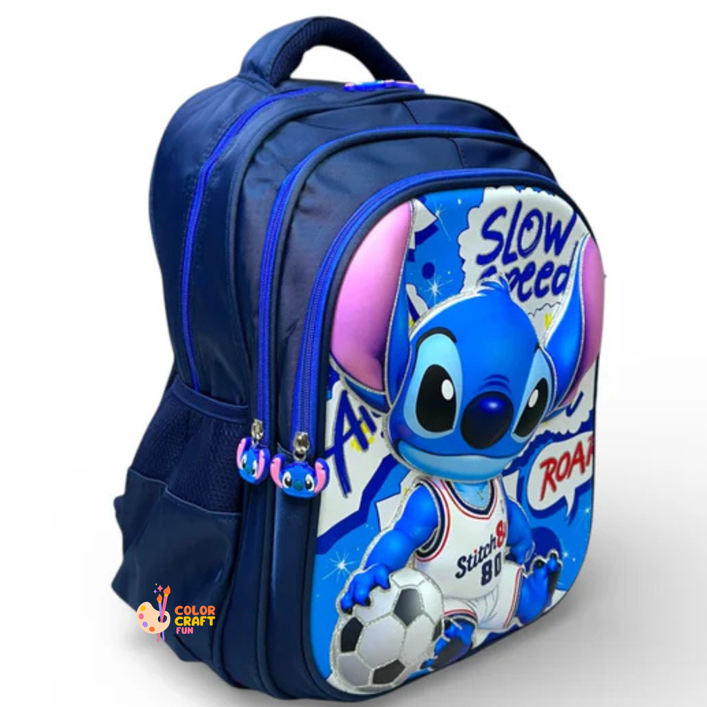 16 Inch 3D Stitch School Bag For Grade 1 Till 3 Kids ( With Keychain )